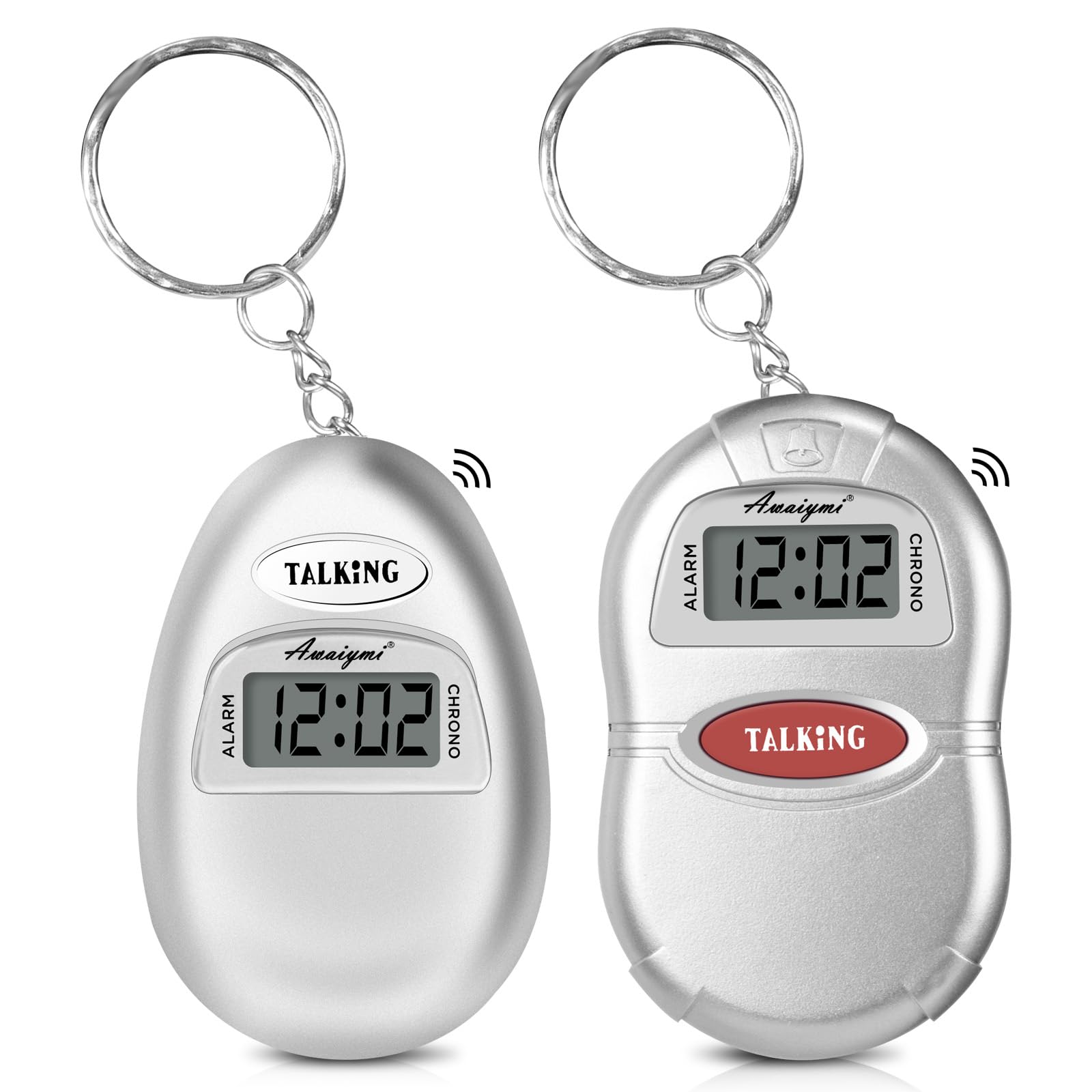 Awaiymi 2 Pack Talking Clock for Blind Elderly, Small Travel Alarm Clock Keychain for Visually Impaired, English Language Battery Operated Talking Clock for Seniors