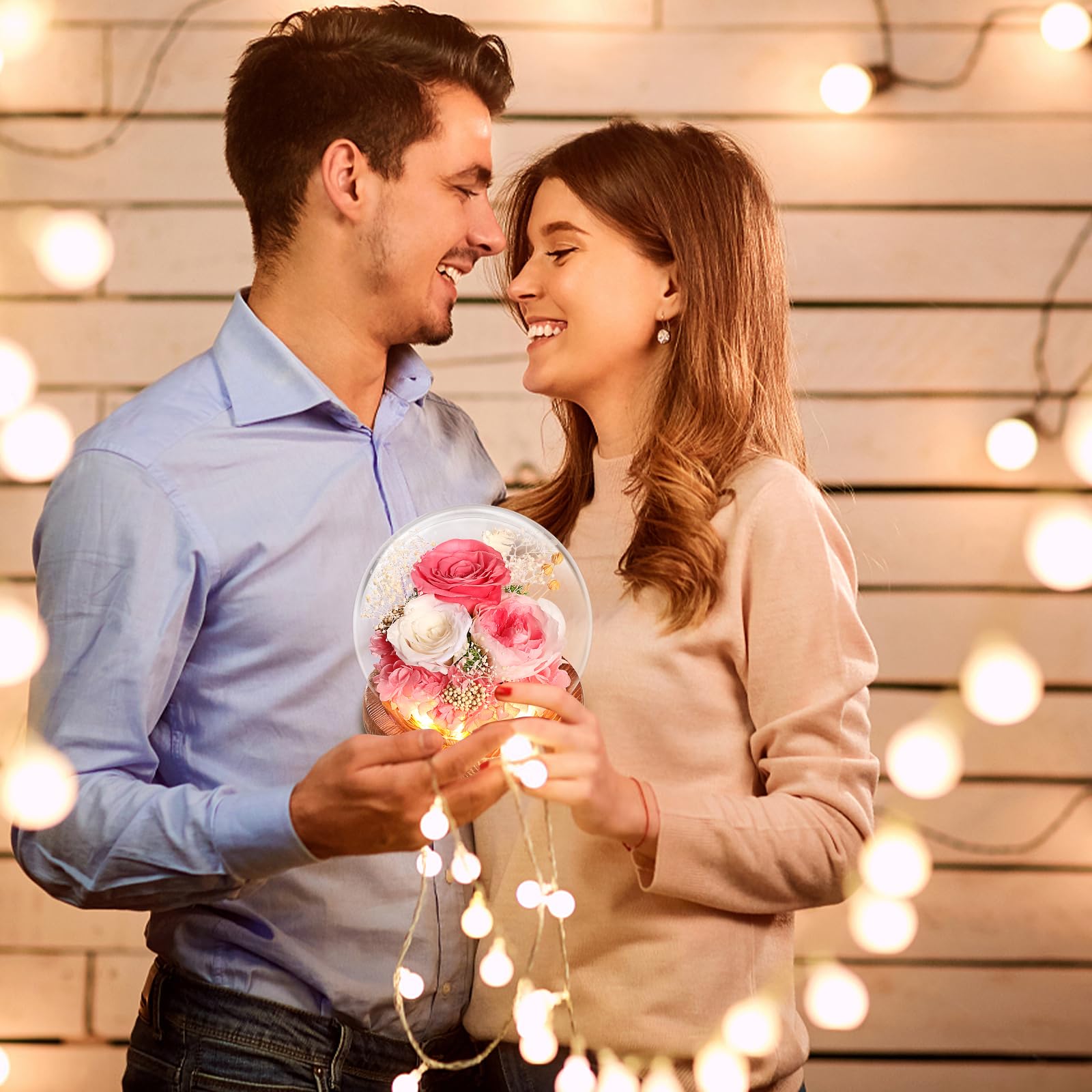 WYRIAZA Rosa Stabilizzata Vera in Vetro, Idee Regalo Donna Mamma Compleanno San Valentino per Lei Natale Festa Della Mamma