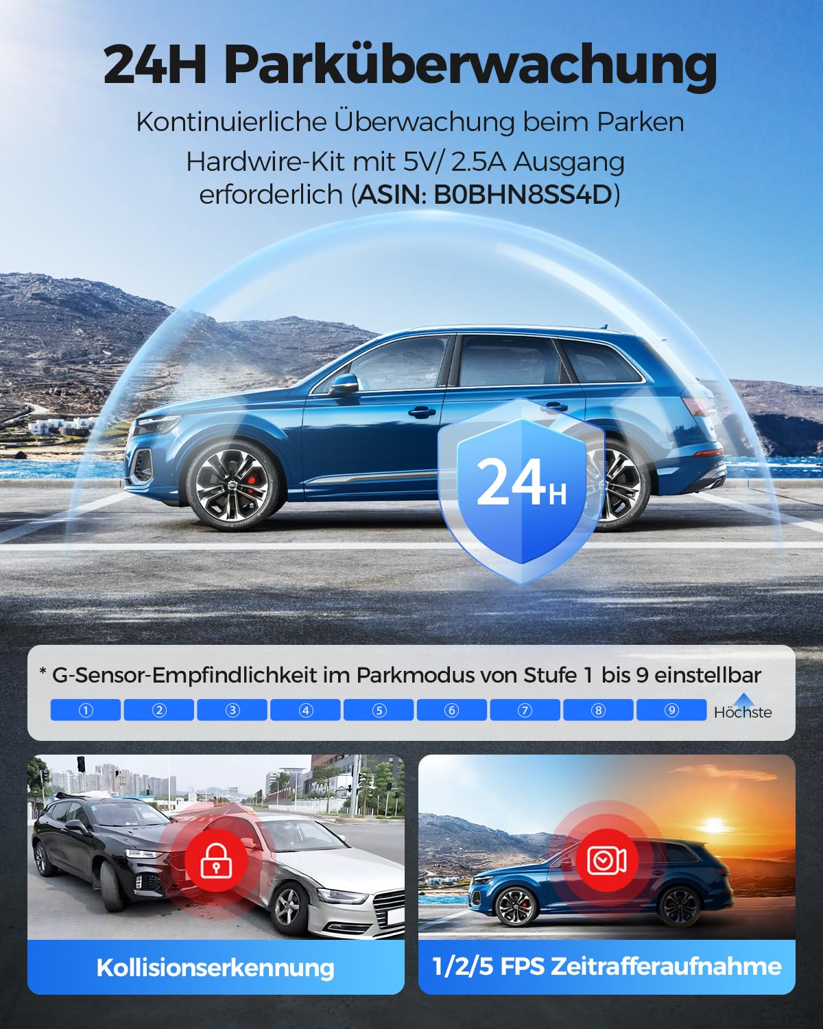 AZDOME Dashcam Auto Vorne Hinten, 4K Spiegel Dashcam 4K+2.5K Rückspiegel Kamera mit 64GB Karte, 5.8GHz WiFi GPS, 12 Zoll IPS Touchscreen, Super Nachtsicht, WDR, Sprachsteuerung, PG17 MAX
