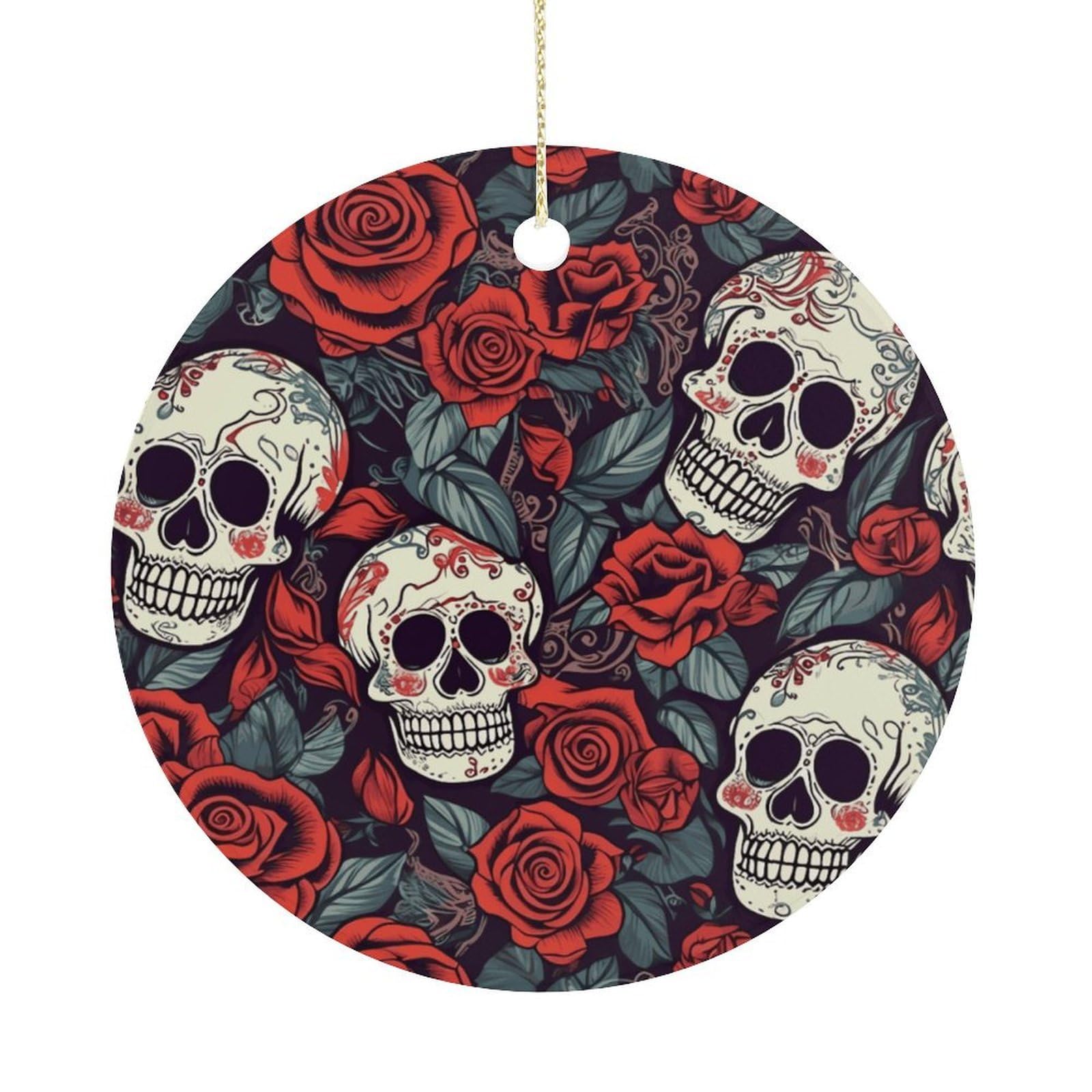 Adfgyerh Women's Style Sugar Skulls And Red Roses Hanging Ceramic Ornaments, Christmas Tree Decorations, Funny Home Decor Gifts For Sisters & Work Best Friends