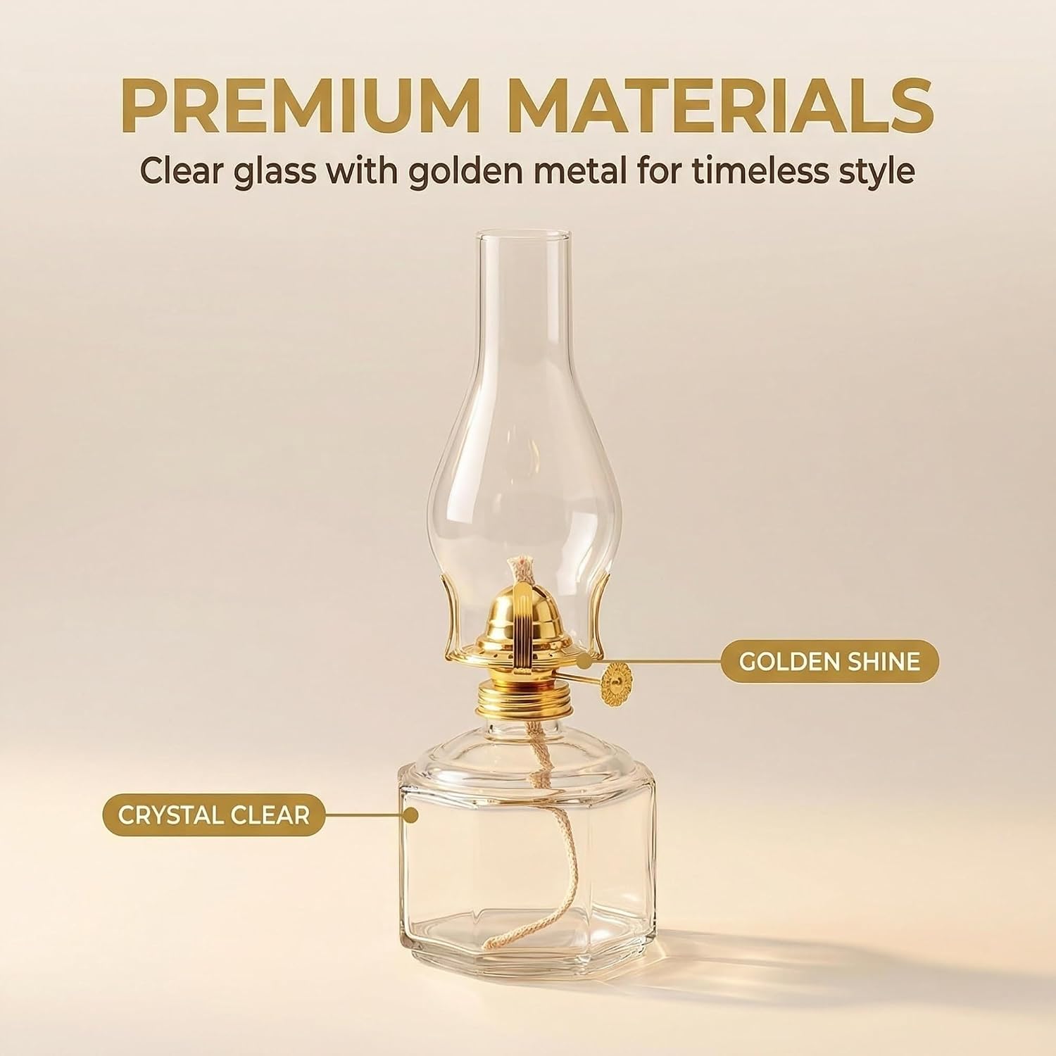 Vintage Glass Oil Lamp 11.2 Inch, Classic Kerosene Hurricane Lantern with Adjustable Wick, Decorative Oil Lantern for Indoor Outdoor Tabletop Decor Emergency Lighting(Clear)
