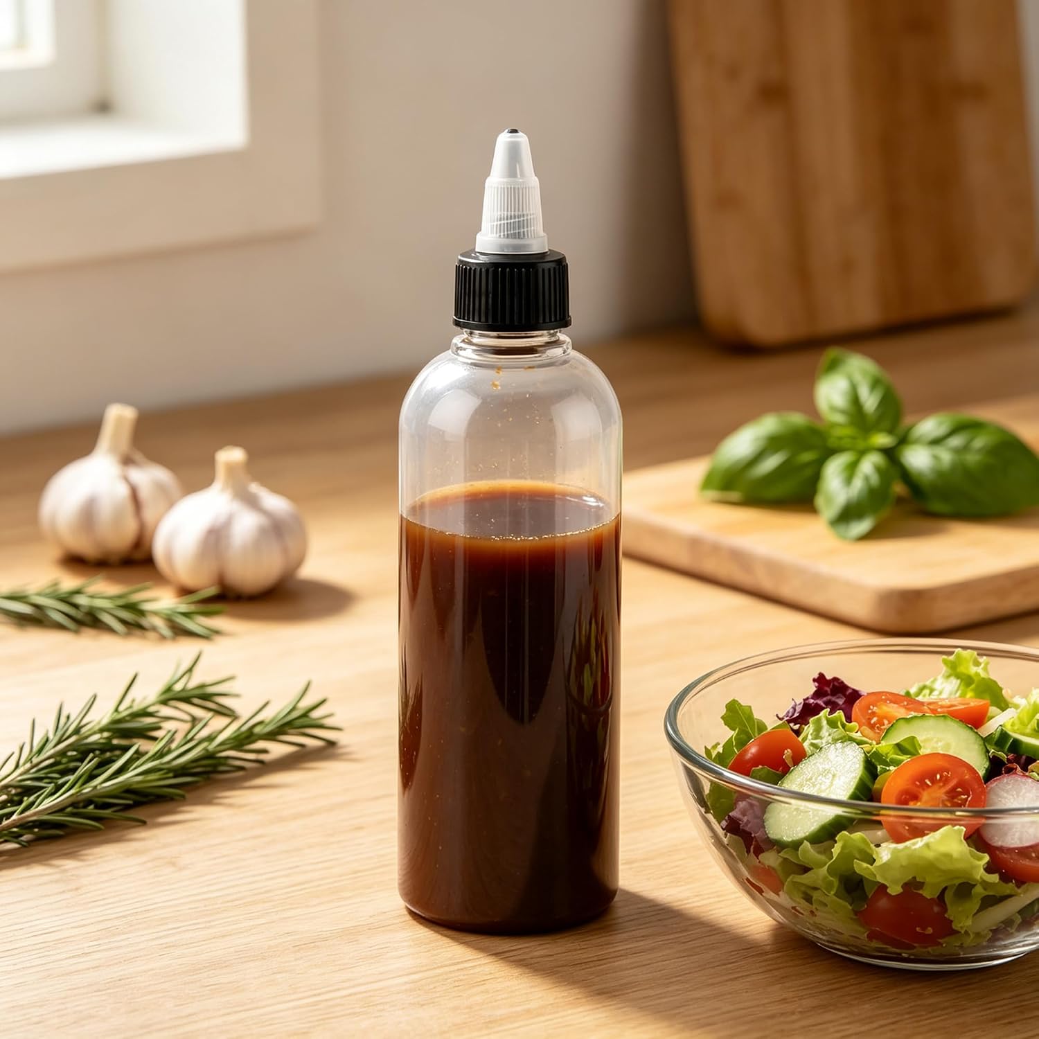 KEILEOHO 60 Pack 5oz Plastic Squeeze Bottles with Funnels, 150ml Clear Empty Condiment Dispensing Bottles with Twist Top Caps for Sauce, Oil, Crafts and Kitchen Use