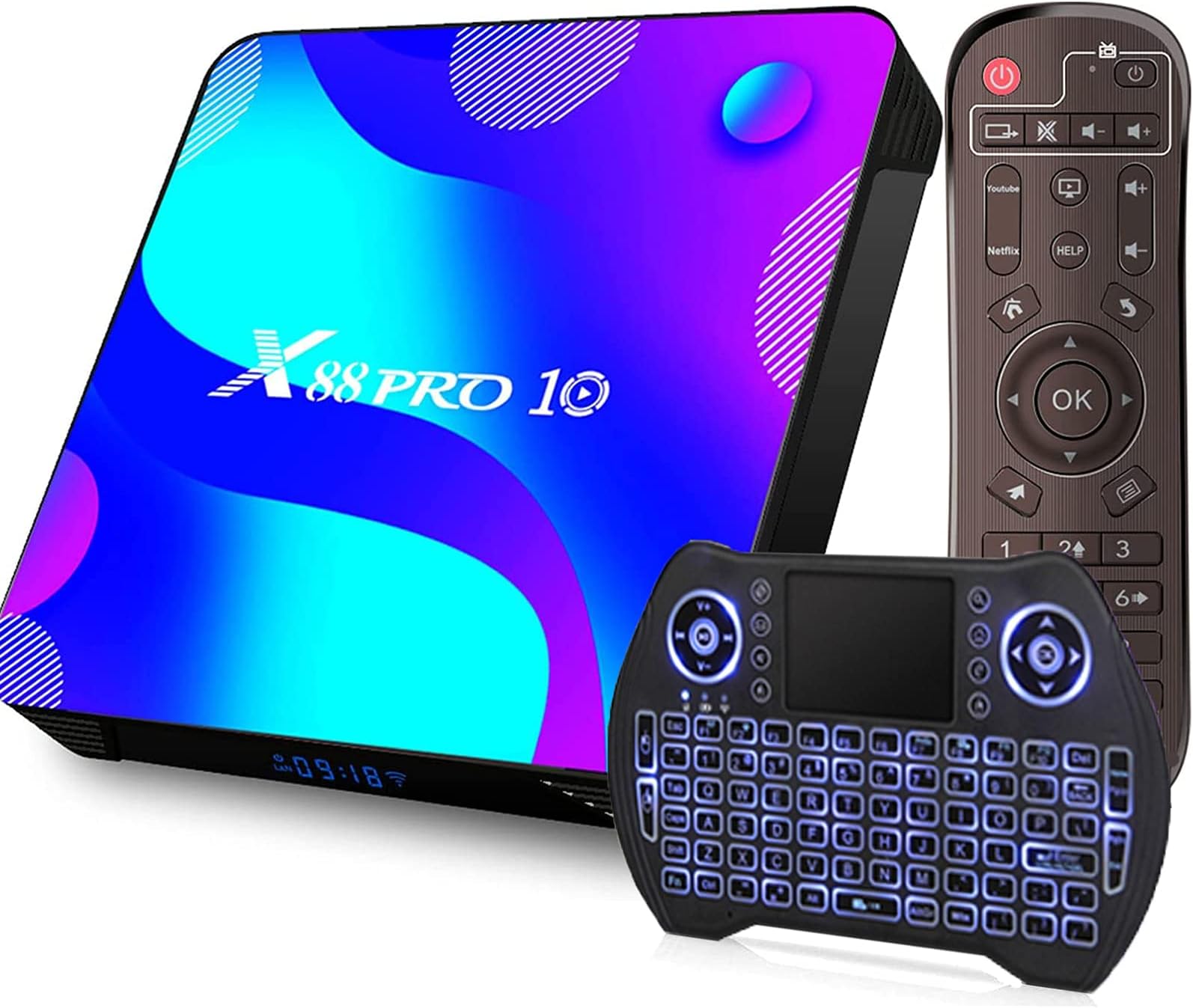 Android TV Box Android 12.0,EASYTONE Smart TV Box 4GB Ram 64GB Rom RK3318 4-core CPU Support 2.4G+5G Wifi Bluetooth 4.0 4K UHD USB 3.0,2021 Newest Internet TV Box with Backlight Mini Wireless Keyboard