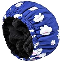 Vista 16 de Gorro de ducha para mujer, gorro de baño negro, reversible, grande, impermeable, ajustable, forro de rizo y banda elástica, dobladillo elástico
