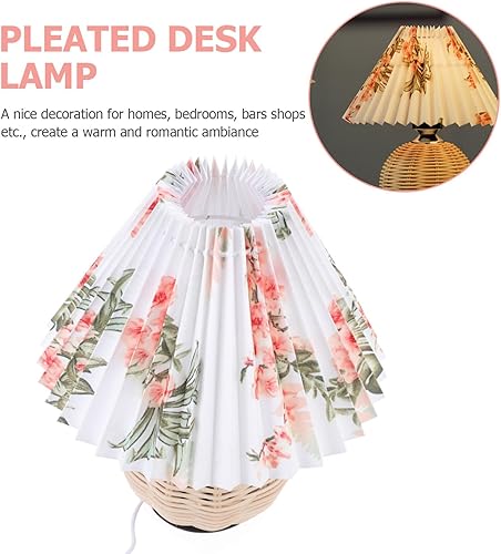 Miniatura 9 de HOMSFOU 1 juego de lámparas de mesa de ratán con pantalla de tela, lámparas rústicas de mesita de noche, lámpara de escritorio plisada costera, luz