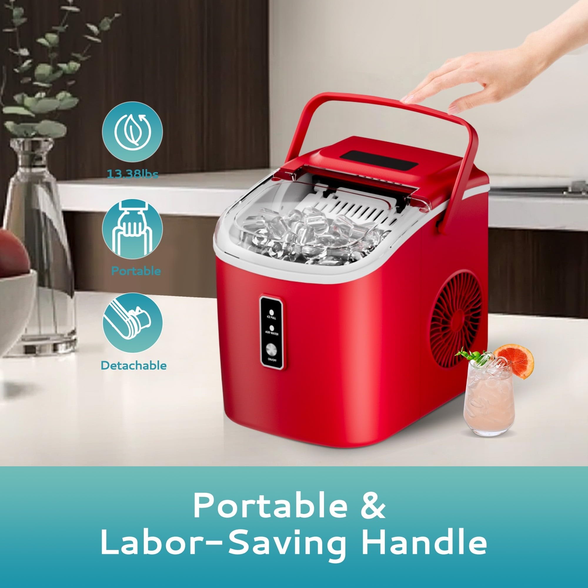 26 lbs/24H Countertop Ice Maker Machine, 9 Bullet-Shaped Ice in 6 Min, Auto-Cleaning on Fridge.com