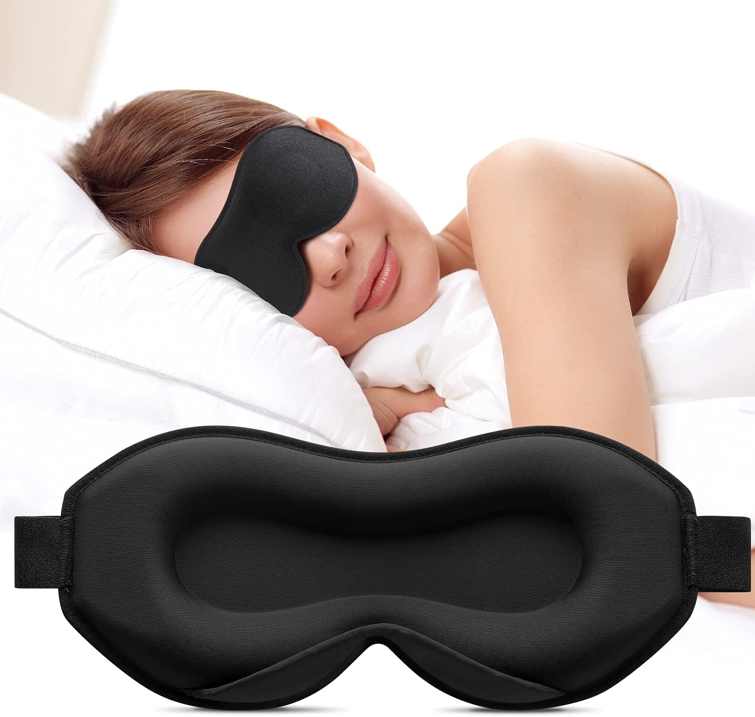 Product image of Umisleep Schlafmaske für Seitenschläfer, 3D-Augenhöhlen und verstellbares Gummiband, lichtblockierend und atmungsaktiv, Augenmaske für Männer und Frauen, geeignet für Reise-Yoga, Schwarz