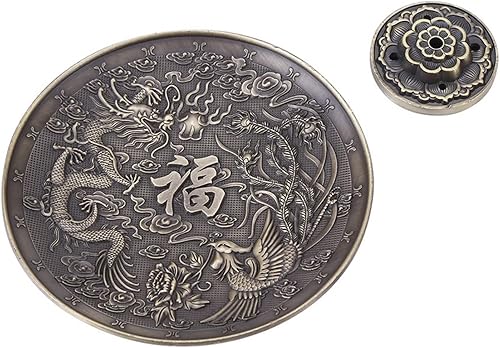 Miniatura 3 de Soporte para palo de incienso, placa de incensario, aleación de zinc, patrón de dragón, incienso para dormitorio, templo, oficina, hotel (cobre)