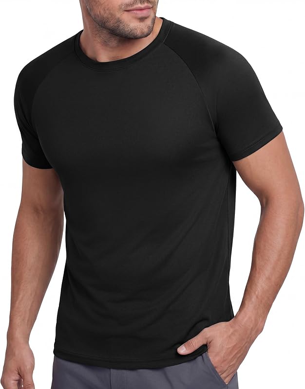 Camisetas de entrenamiento para hombre BOOJO - Camisetas negras informales de secado rápido con absorción de humedad de cuello redondo de manga corta para correr en el gimnasio