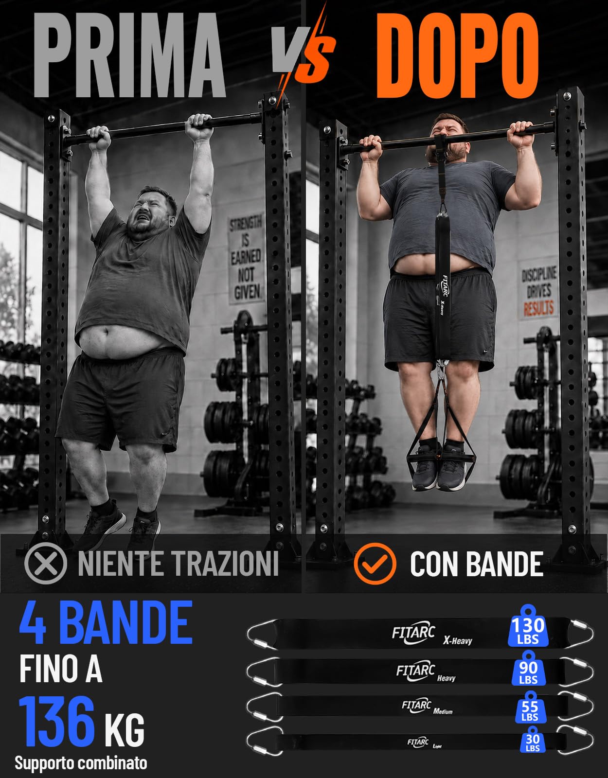 Set di fasce di assistenza per trazioni Fitarc, cinghia di assistenza per trazioni con maniglia, 14 livelli di assistenza fino a 136 kg
