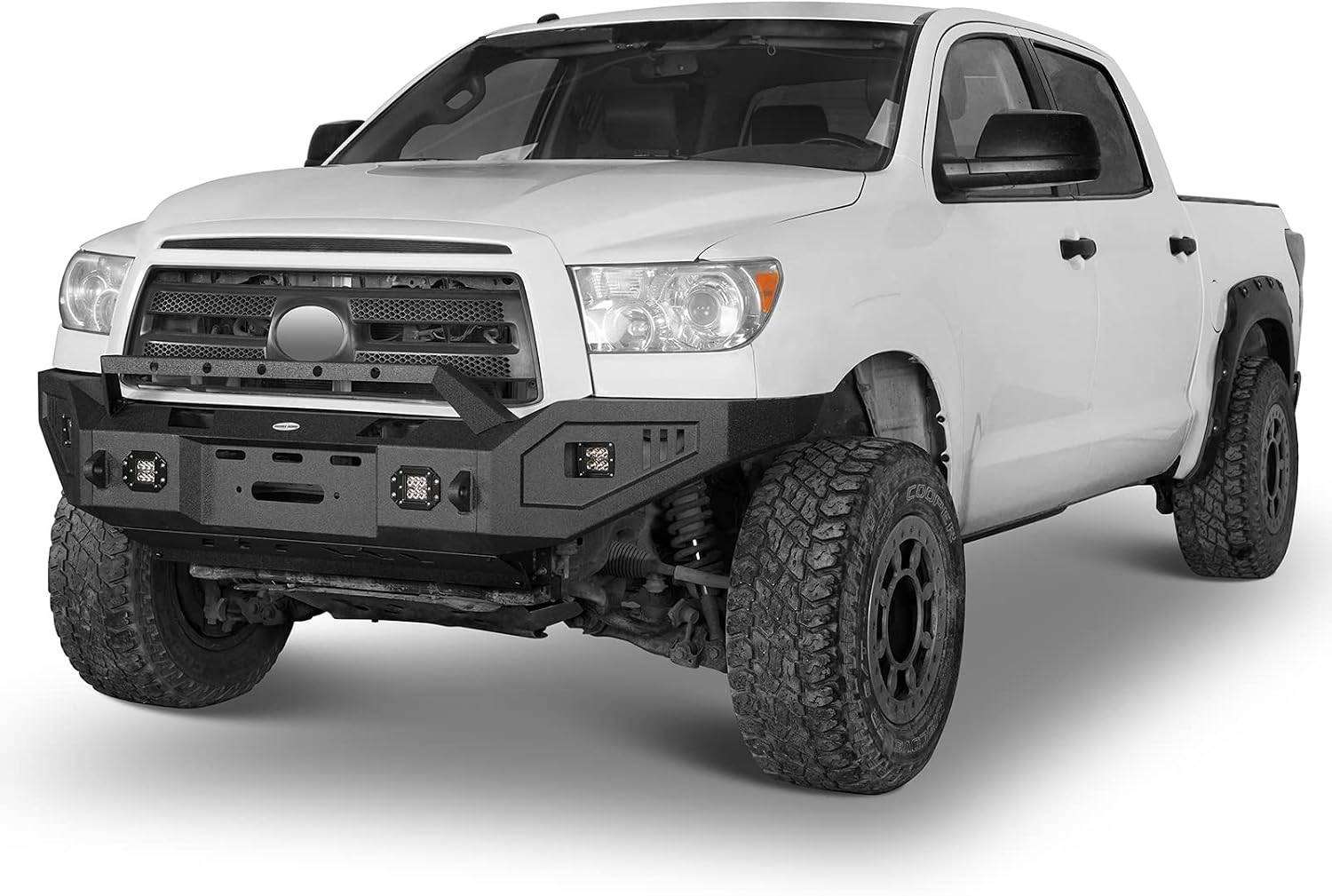 Hooke Road Tundra Solid Steel Front & Rear Bumpers Combo for 2007 2008 2009 2010 2011 2012 2013 Toyota Tundra, Textured Black Full Width Bumpers