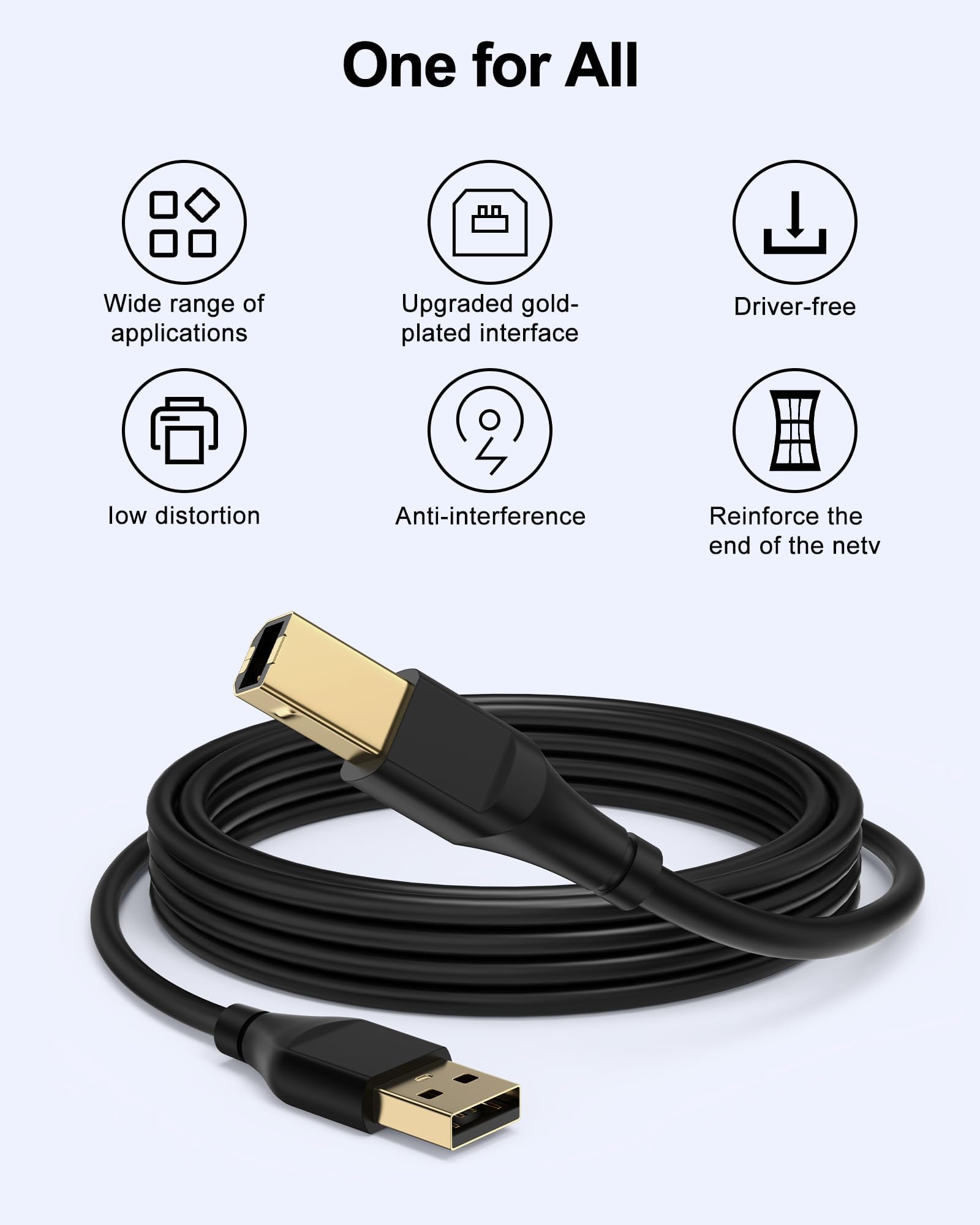 HP - Cavo per stampante, 3 m, quadrato, da USB A a USB B, per stampante/scanner Epson, HP, Canon, Brother, Ethernet, si collega senza problemi a computer/laptop/pc, cavo lungo USB 2.0 tipo B Impresora