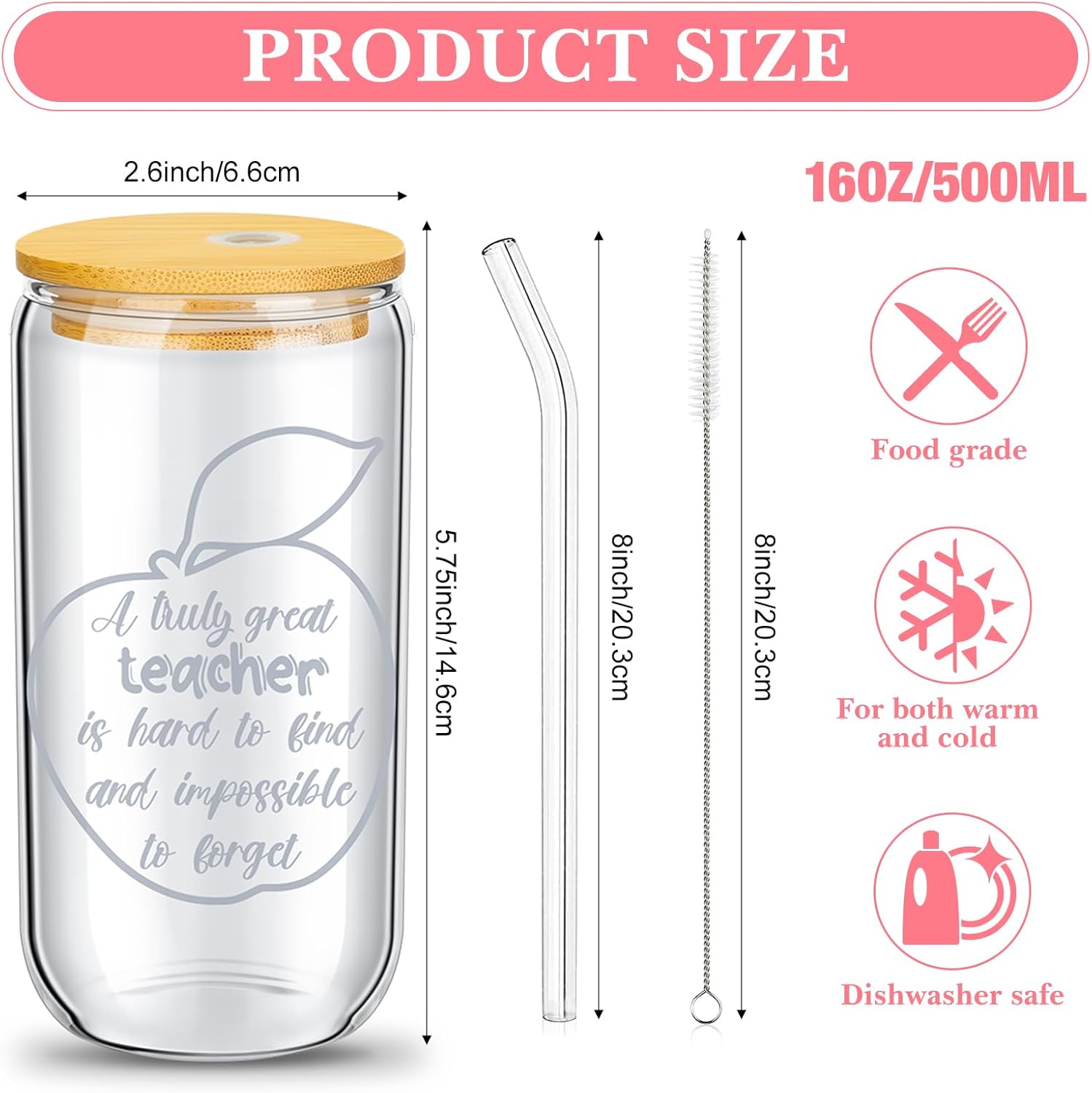 Maxcheck 6 Pcs Teacher Gifts for Women 2025 Teacher Appreciation Gifts 16 oz Teacher Cup with Lid and Straw Keychain Socks Makeup Bag Card and Gift Box - Image 2
