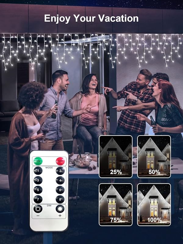 ARKOCHIC Jégcsap Fényfüzér 30m 1200 LED IP65 Vízálló - 8 Világítási Mód Kültéri-Beltéri Használatra, Karácsonyra, Esküvőre, Erkélyre, Hideg