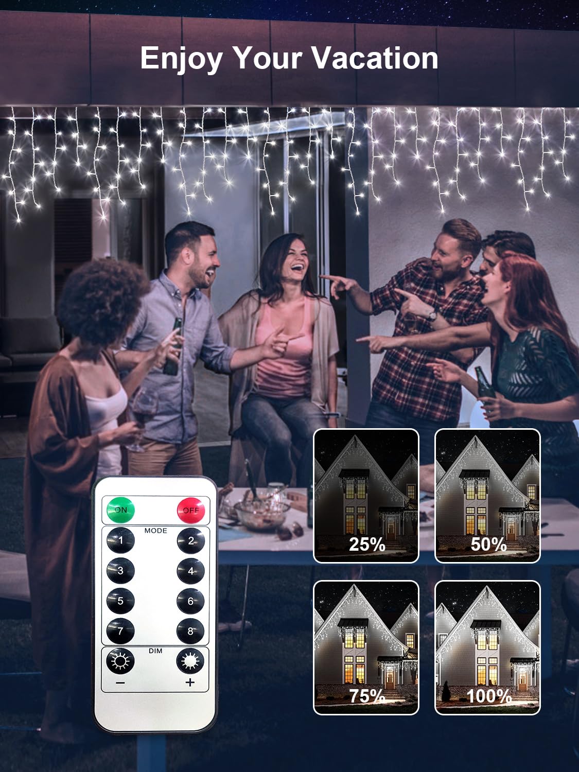 ARKOCHIC 10M Luci Natale Esterno Cascata, 400 LED Tenda Luminosa Bianco Caldo, Luci Natalizie da Esterno con Telecomando, 8 Modalità, Luci Decorazione Natale per Feste, Finestra, Balcone
