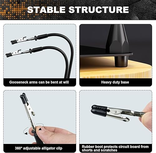 Miniatura 4 de XYK Estación de soldadura magnética con lupa 3X con luz, 4 brazos flexibles de ayuda y herramienta de soldadura de tercera mano para reparación
