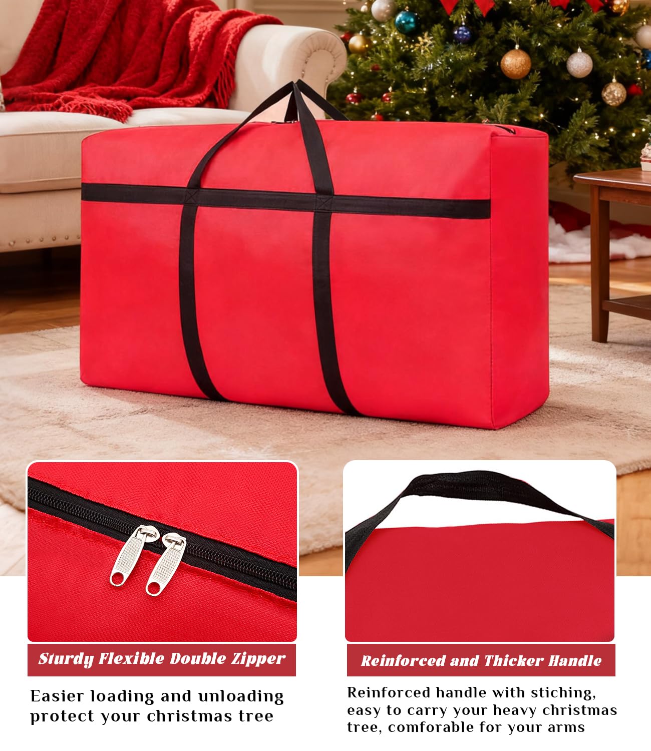 Jangostor Kerstboom opbergtas 9 ft, grote kerstboomtas voor 9 ft kerstbomen met handgrepen dubbele rits, 600D Oxford waterdichte kerstboom opbergtas, 150 x 30 cm - rood