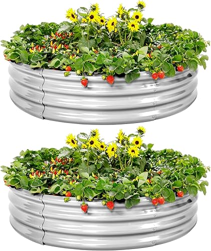 Miniatura 3 de Land Guard Kit de cama de jardín elevada galvanizada, maceta redonda grande galvanizada de metal galvanizado, cajas de jardín elevadas al aire libre