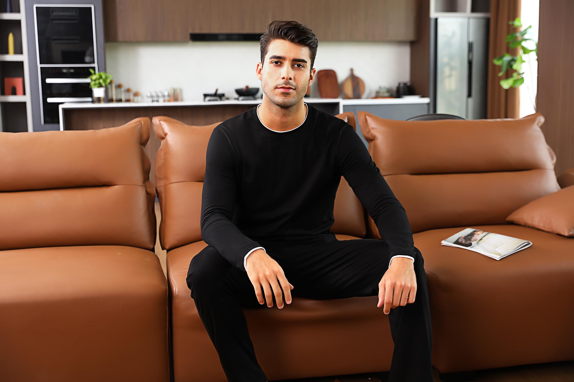 Aseniza Pigiama da Uomo Invernale Pigiama a Maniche Lunghe in Cotone Semplice ed Elegante Pigiama Morbido Loungewear