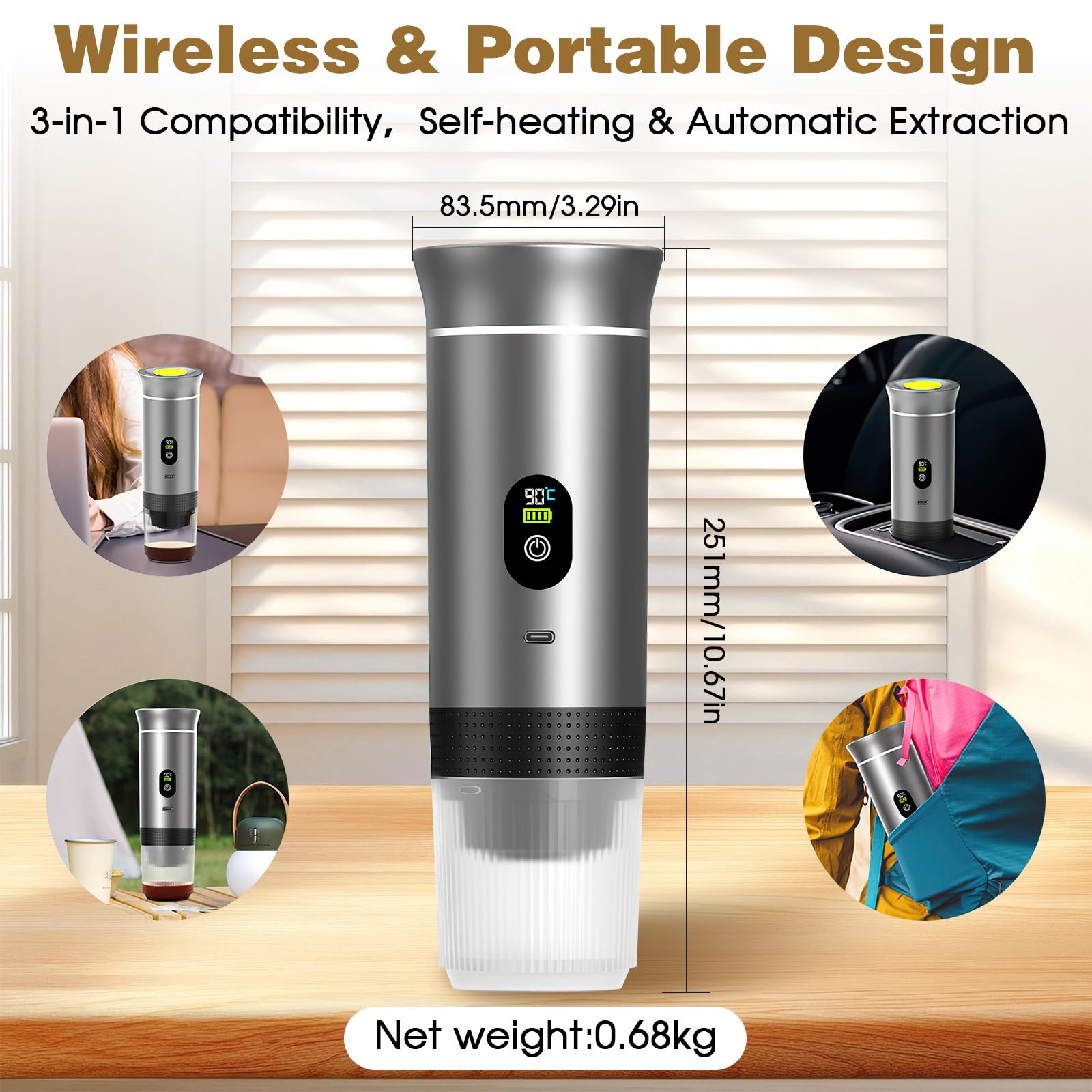 Tragbare Kaffeemaschine mit Akku für Reise,Akku Kaffeemaschine,3 in 1 kaffeemaschine,kaffeemaschine Reise,Portable Coffee Maker,Portable Espresso Machine,Für Familien,Reisende