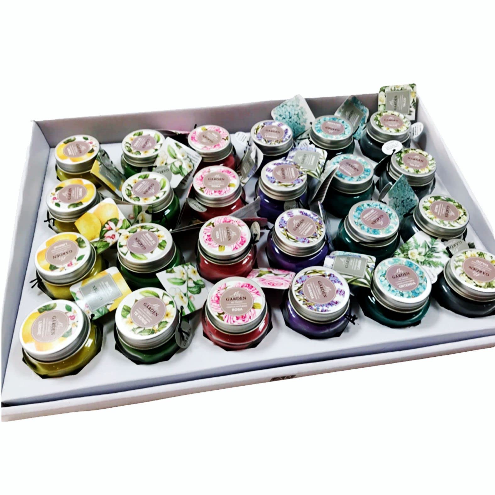regalami.Shop Set 24 Candele profumate cm.5,5x5 Limone tè Verde Rosa Lavanda Ortensia Talco