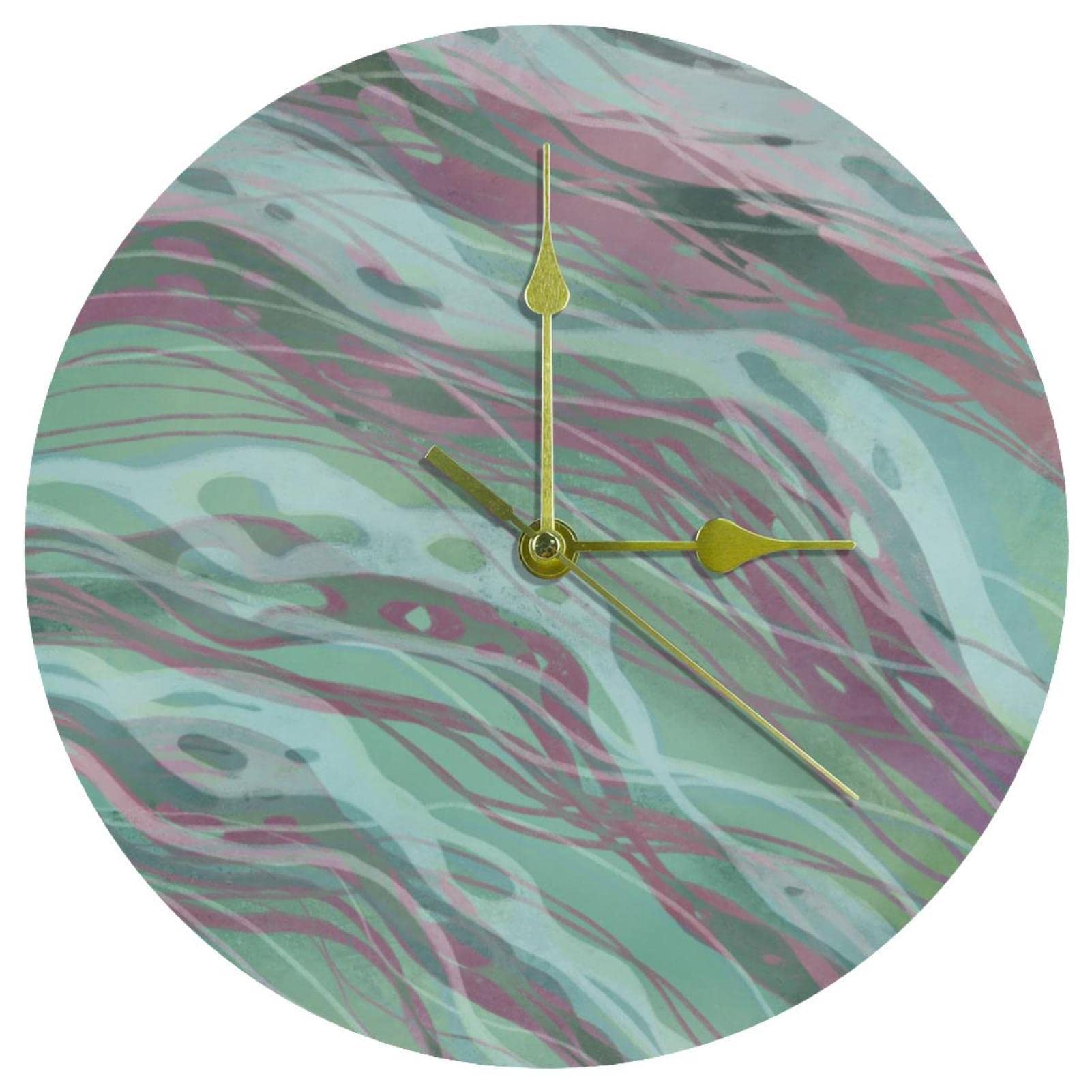 Horloge murale 24 cm en acrylique à quartz effet marbre aquarelle
