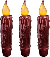 Vista 23 de CVHOMEDECO. Velas cónicas de cera auténticas, hechas a mano, con batería, LED, temporizador, luces rústicas primitivas sin llama, 12 cm, color teja