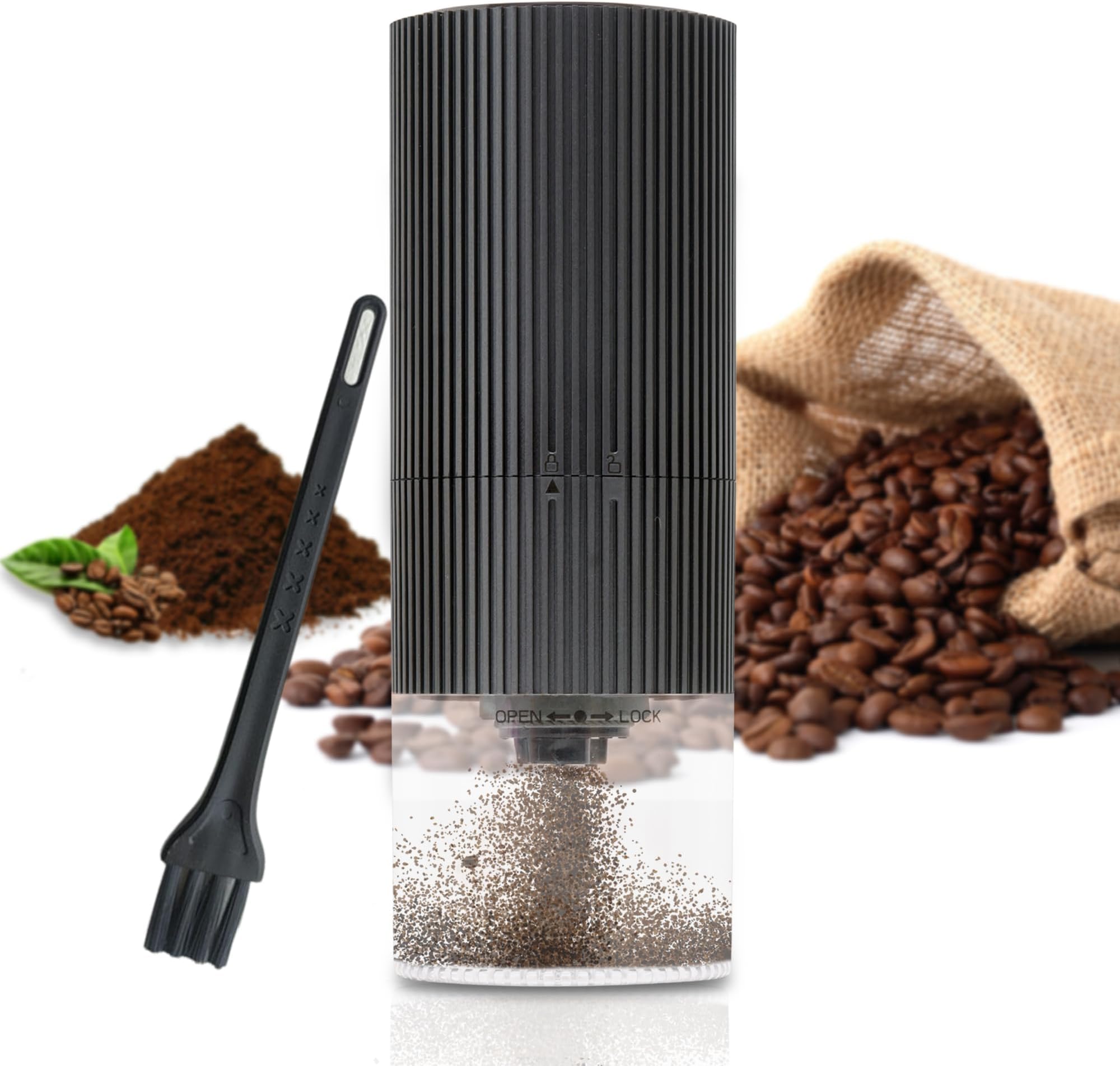 LMLMA Electric Coffee Beans Grinder USB Rechargeable Coffee Grinder with Ceramic Conical Burr Bean Crusher with Adjustable Grind Setting Espresso, French Press, Mocha Pot (CG-Touch-Black)