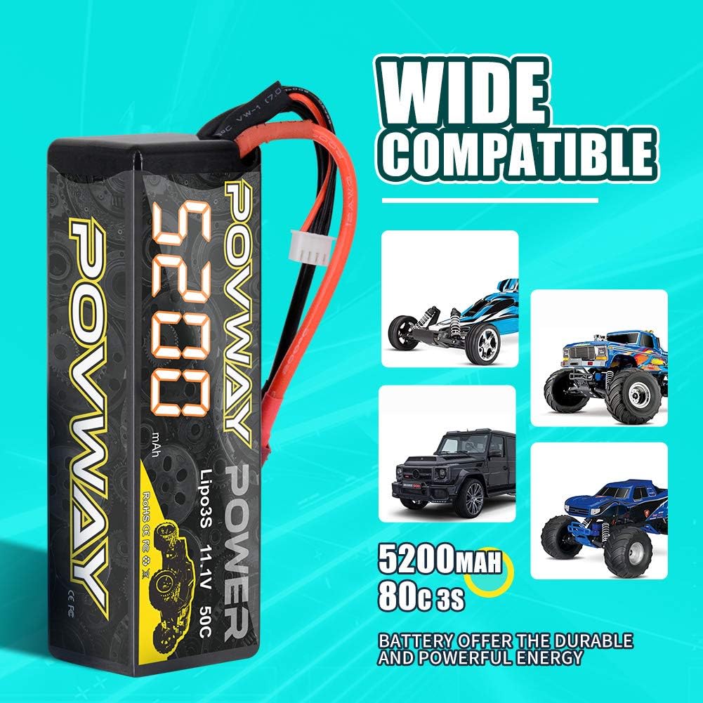 5200mAh 3S Lipo Battery 11.1V 80C RC Battery Hardcase with T Connector for RC Car RC Truck RC Airplane RC Helicopter RC Boat RC Racing Models