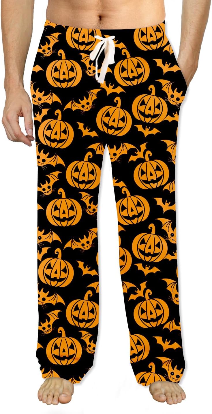 Mens Pajama Pants Christmas Halloween Sleepwear Lounge Pjs Pants with Pockets