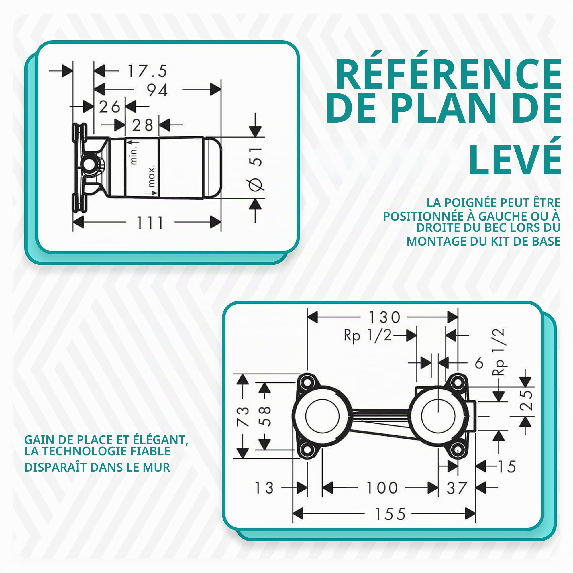 Nouveau corps d'encastrement 2025 pour robinet de lavabo à levier unique - Compatible avec Hansgrohe 13622180 | Laiton | Pièce de rechange