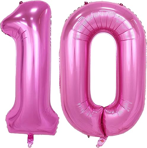 Globos de 40 pulgadas de color rosa con el número 10, globos grandes de Mylar de aluminio de número 10 para decoraciones de fiesta de cumpleaños de