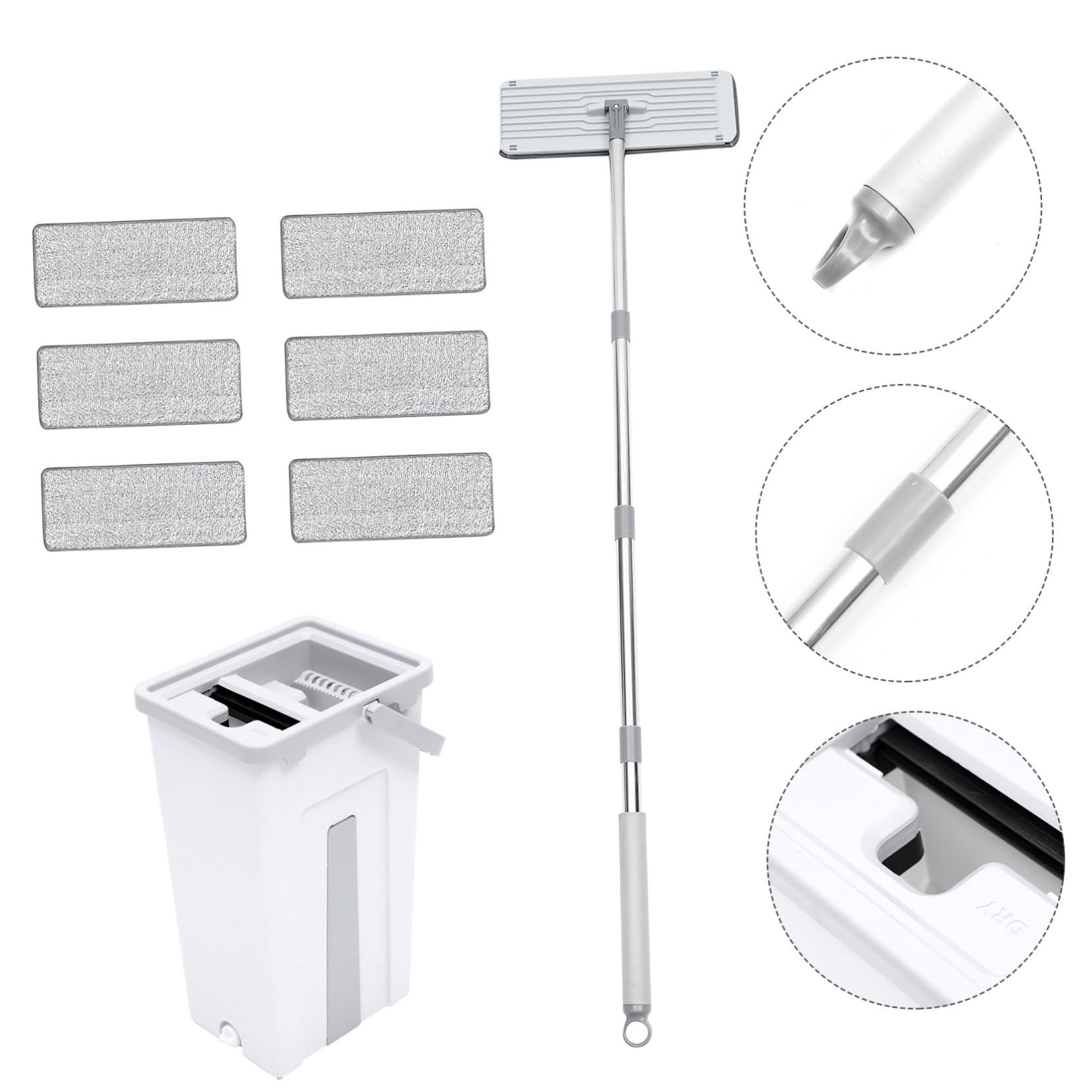 Kit de Trapeador de Limpieza Giratorio con Cubo y 6 Paños | Microfibra, Plástico y Acero Inoxidable, Mango Integrado, 1 Juego Portátil para Limpieza a Fondo
