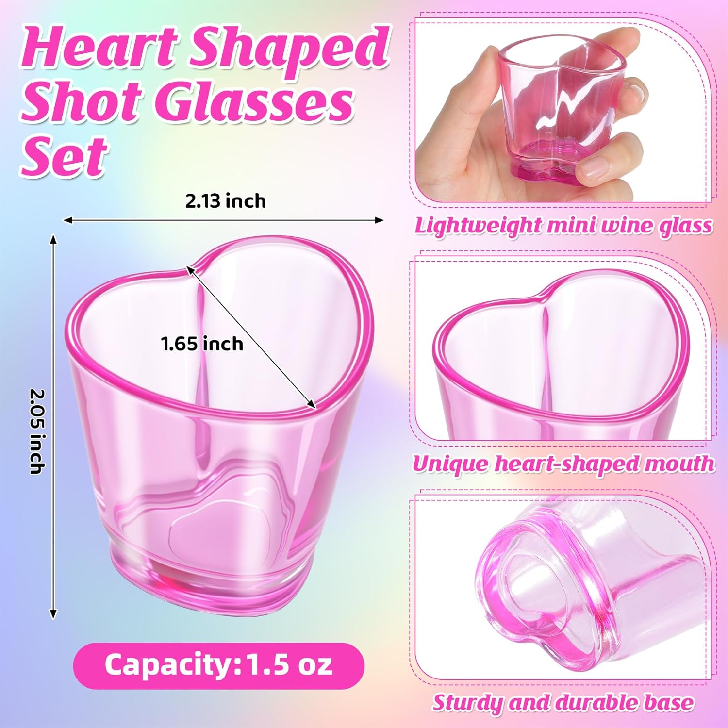 Sabary 36 Pcs 1.5oz Mini Shot Glasses Valentine's Day Heart Shaped Shot Glasses Bulk, Colorful Beer Mugs Juice Mugs Stein Tasting Cups Rainbow Cups for Whiskey, Tequila, Spirits and Liquors