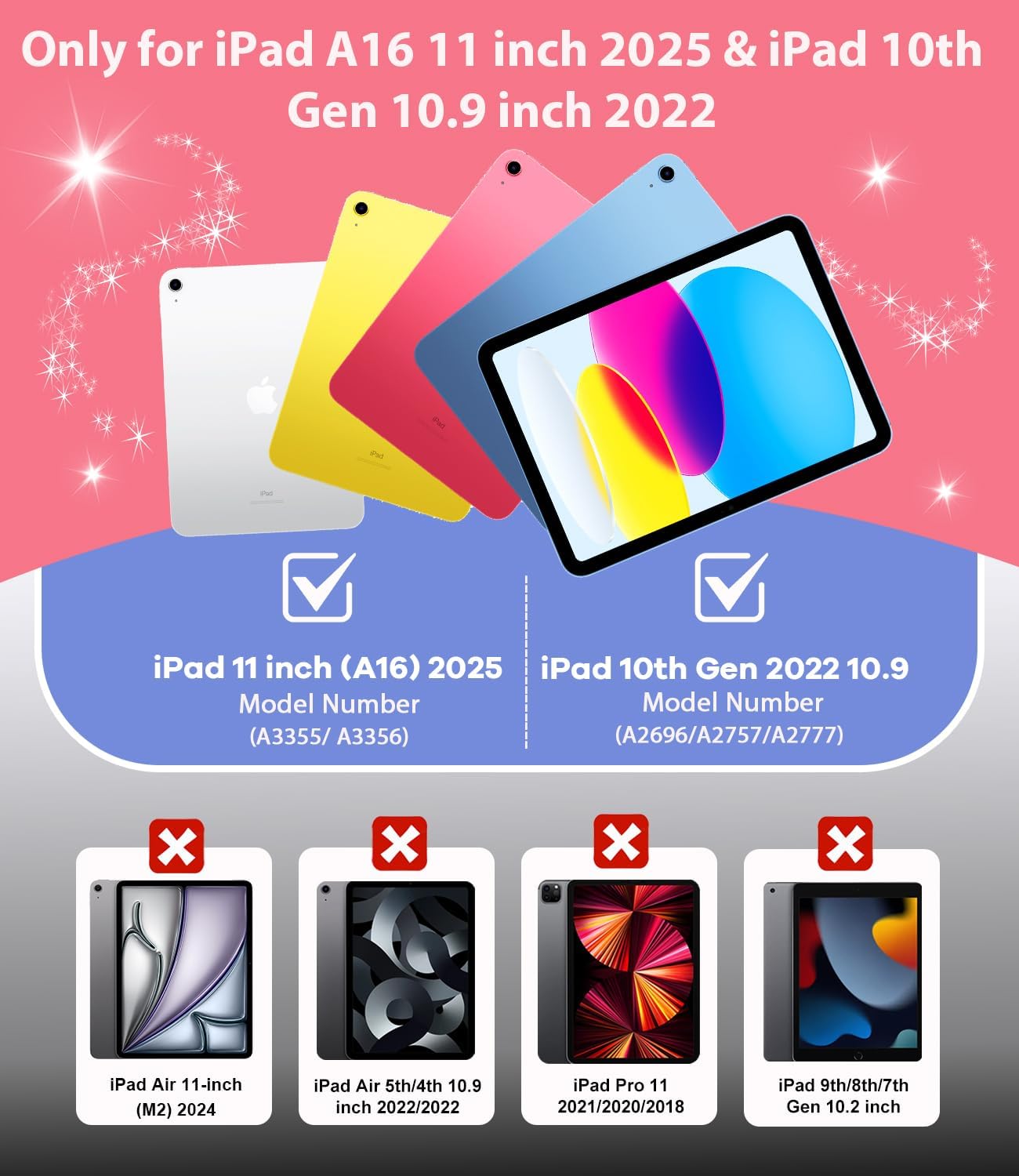 Cantis Case for iPad A16 11 Inch 2025/ iPad 10th Generation 2022 (10.9 inch) with Screen Protector & Pencil Holder, 11th Generation Case with Larger Stable Stand, Clear Glitter - Image 2