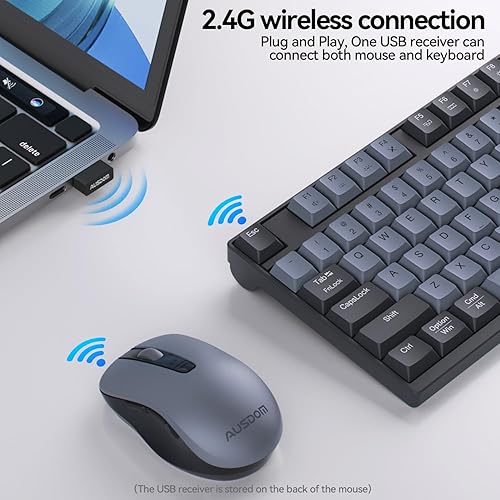 Miniatura 2 de AUSDOM Combo de teclado y mouse inalámbricos sensación mecánica de 98 teclas, teclado silencioso de computadora de 2.4 G y mouse silencioso