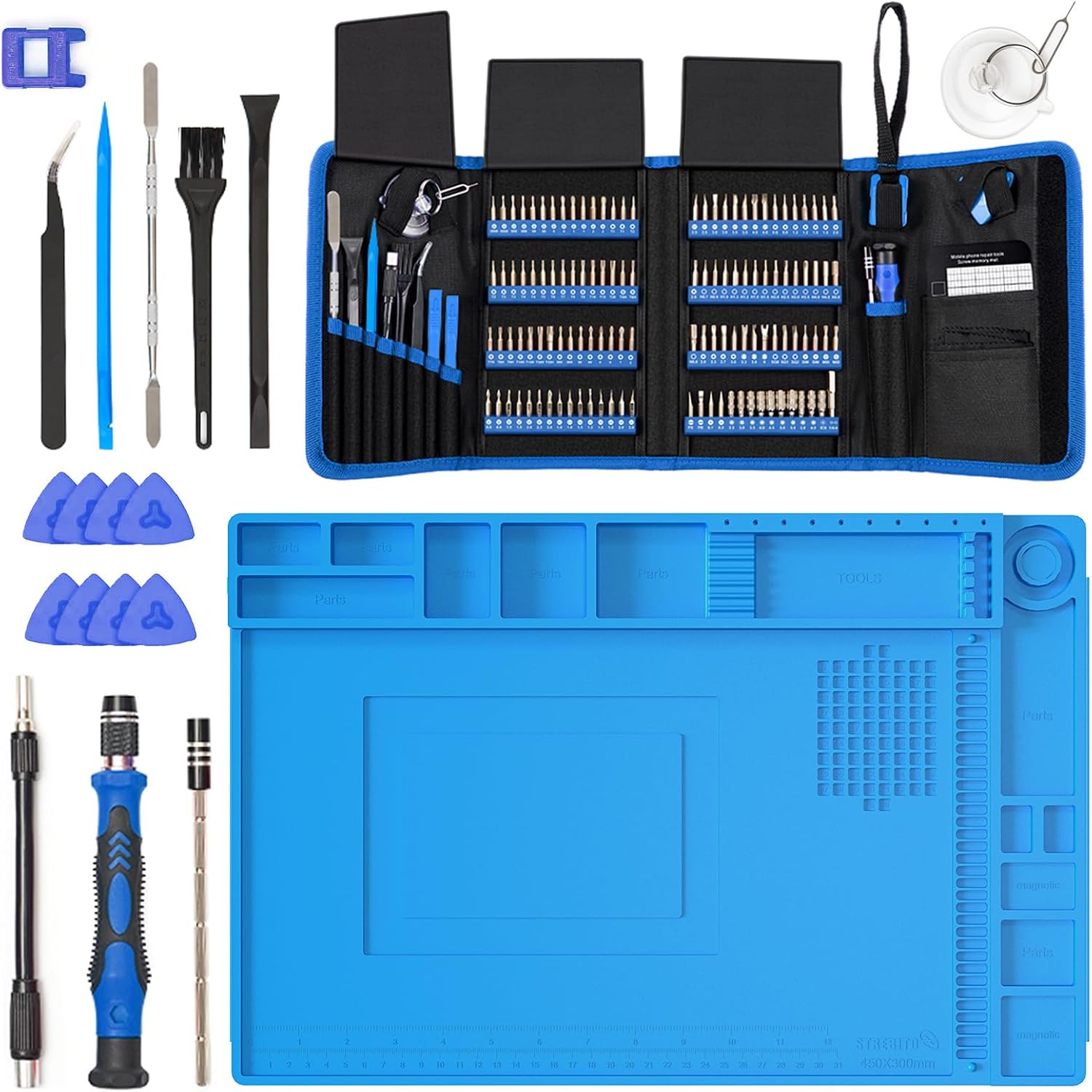 STREBITO Electronics Precision Screwdriver Sets 142-Piece with 120 Bits +STREBITO Silicone Soldering Mat Electronics Mat for Soldering, Computer, Laptop, Cell Phone, RC, Watch, Gun