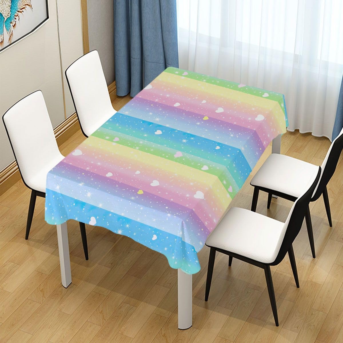 UMIRIKO Table Cloth Rainbow Colored Heart Rectangle Tablecloth Square Table Cover for Outdoor and Indoor Use 60 x 108 202b6532