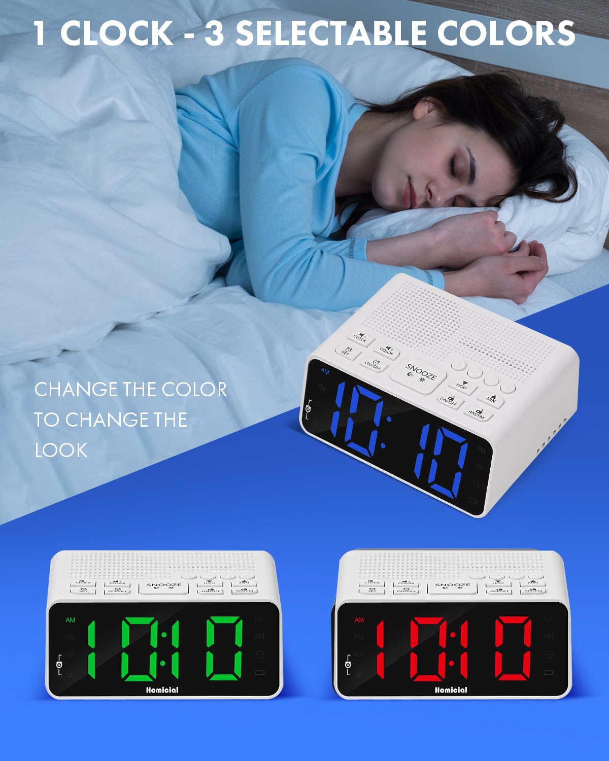 Radiosveglia digitale con radio AM/FM, cifre LED multicolore da 1,4 pollici, preimpostazione, timer di spegnimento e display chiaro con dimmer per camera da letto comodino, presa alimentata
