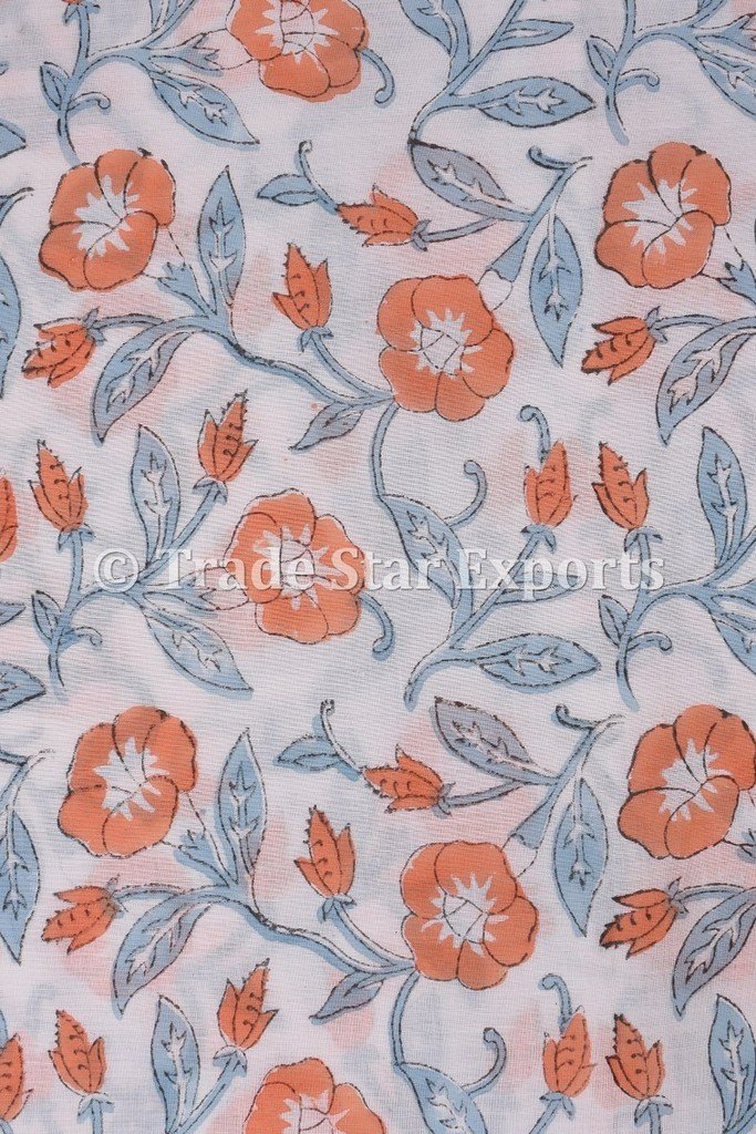 Trade Star Ethnic Natural Block Print Fabric by Meter Floral Cotton Sanganeri Fabric Art