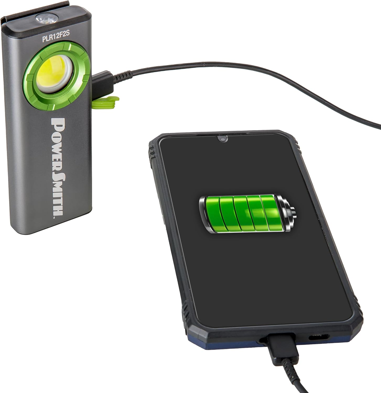 PowerSmith Rechargeable EDC Flashlight, Power Bank 1200 Lumen Slim Flat Flashlight with Metal Housing, Magnetic Pocket Clip, USB-C Charging Cable, IPX7 Waterproof, and 2 Year Warranty (PLR12F2S)