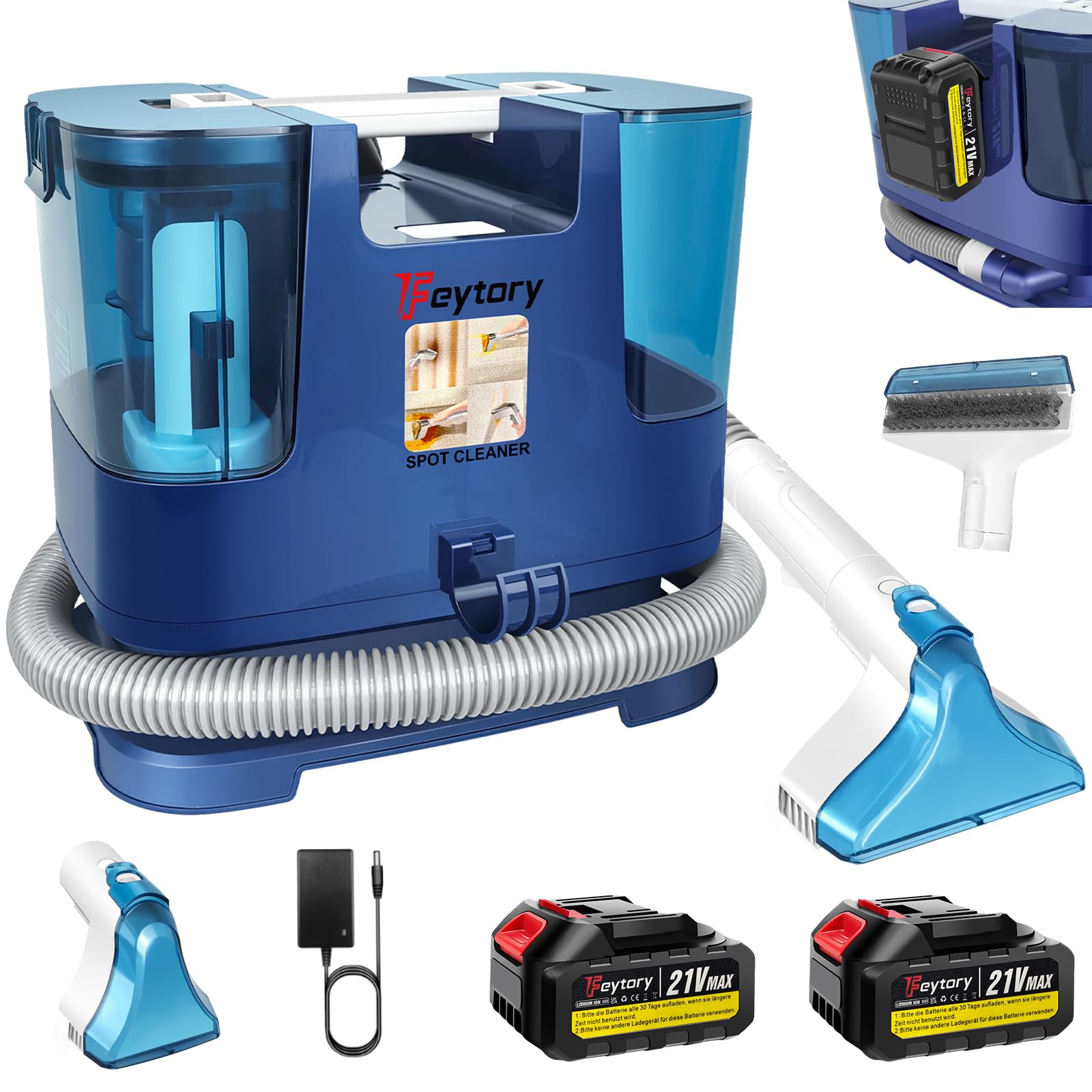 Cordless Carpet Spot Upholstery Cleaner Machine, Lightweight Handheld Sofa Stain Striker with Batteries and Charger, Wet Washing Vacuum Cleaner with Dual Tanks Portable Compact Steam Cleaner for Pet