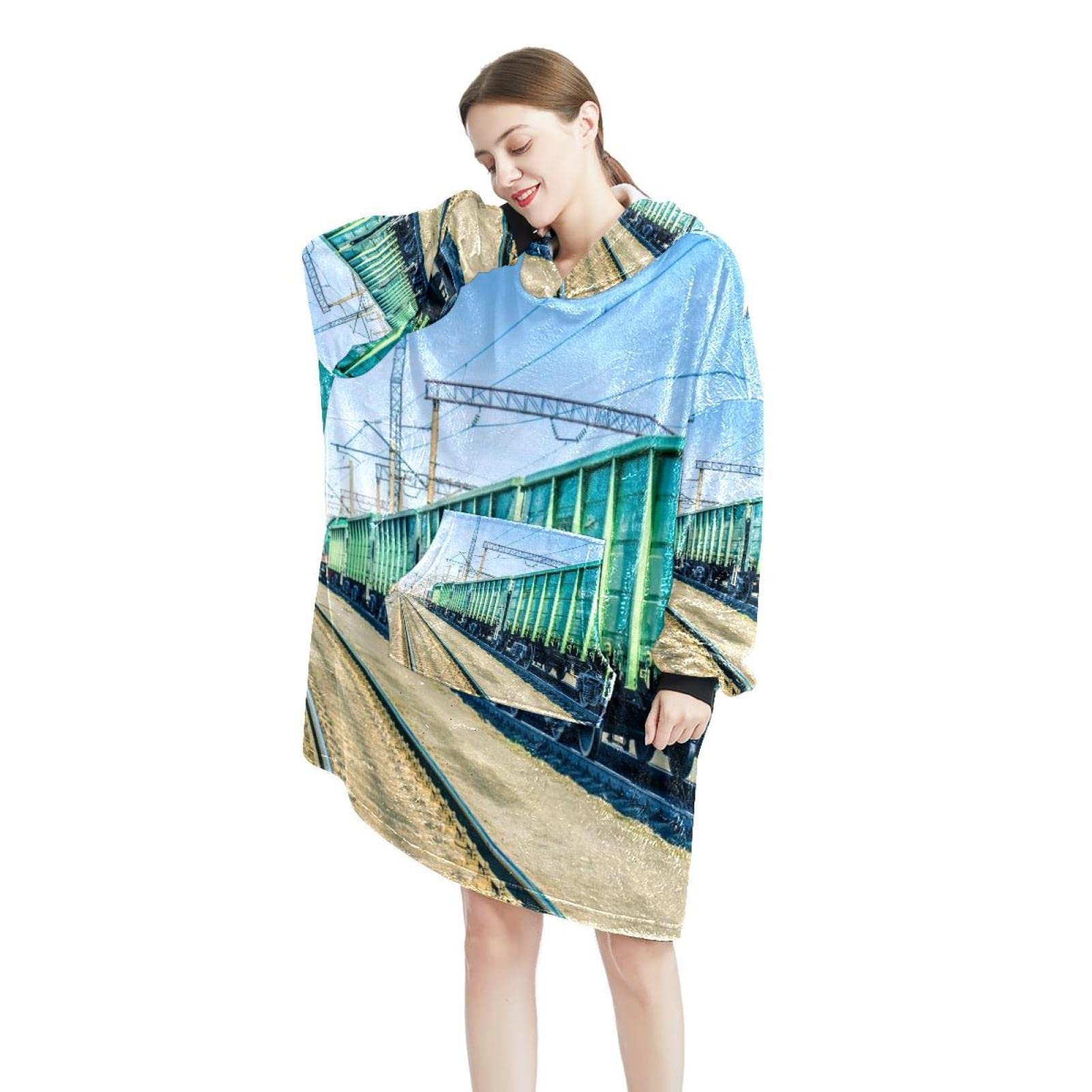Bluza z kapturem z motywem toru pociągowego, oversize z kapturem dla kobiet, wygodna bluza, wielobarwny, rozmiar uniwersalny