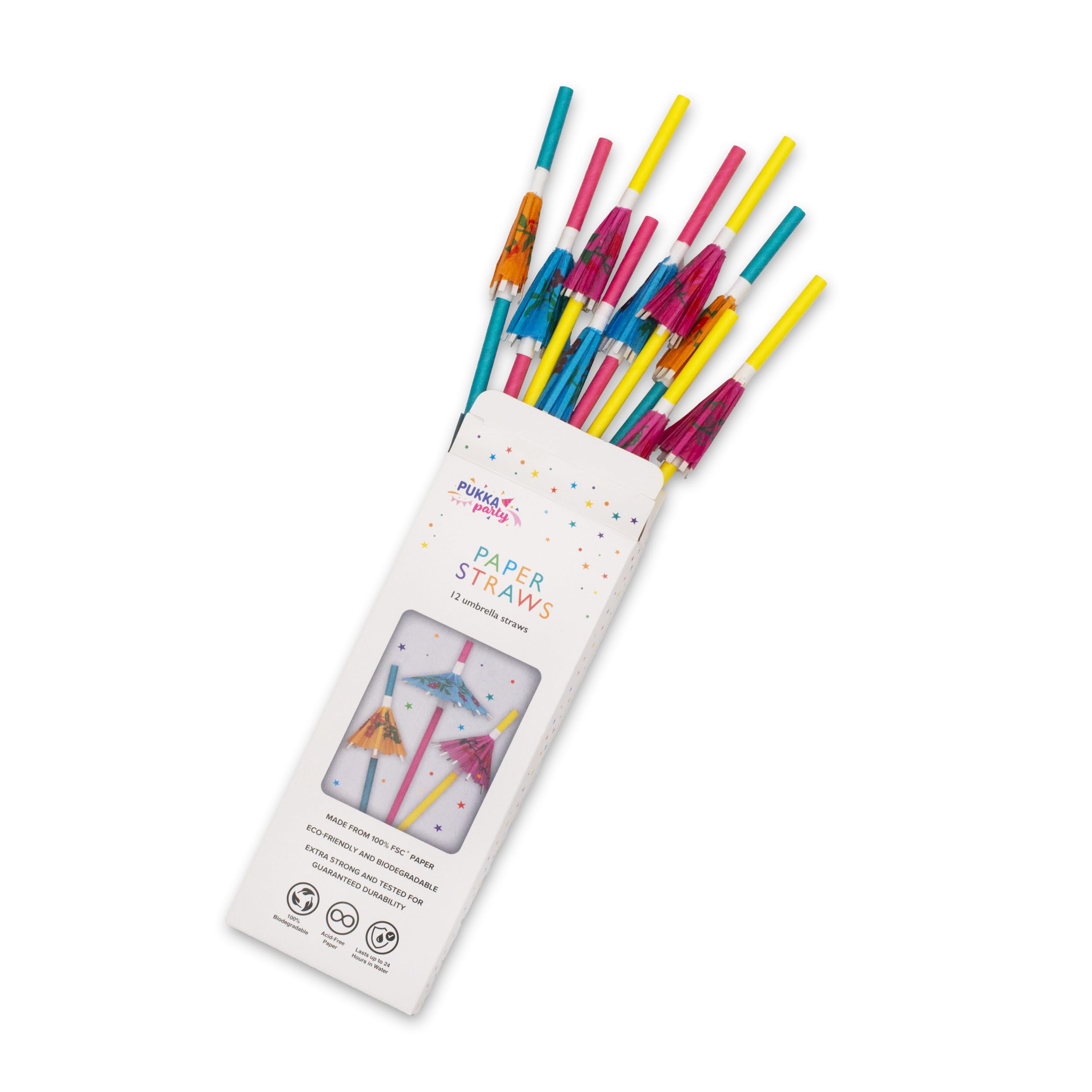 PUKKA party Umbrella Paper Drinking Straws, 12 Pack, Extra Strong and Durability Tested, Lasts Up to 24 Hours in Water - Image 2