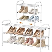 INSMART 3-Tier Expandable Shoe Rack, Stackable and Adjustable Shoes Organizer Storage Shelf, Sturdy and Durable Metal Structure Free Standing Shoe Rack for Closet Entryway Doorway, White