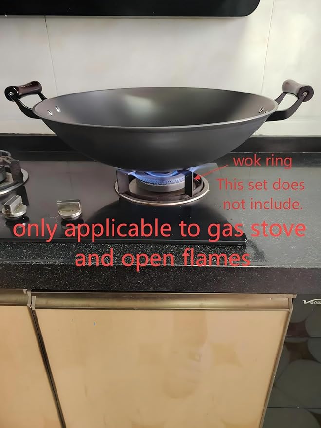 Wok de hierro fundido con tapa y espátula 18 pulgadas para cocina a gas miniatura 6