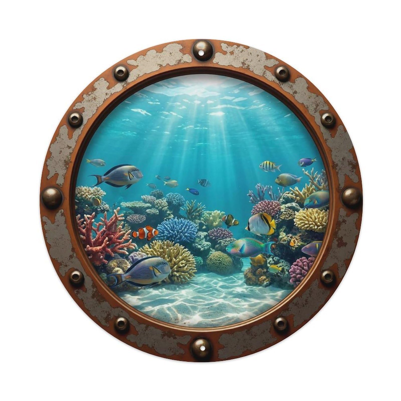 Gead 8X8inch Style Vintage Porthole Coral Garden Nautical Window View Metal Tin Sign