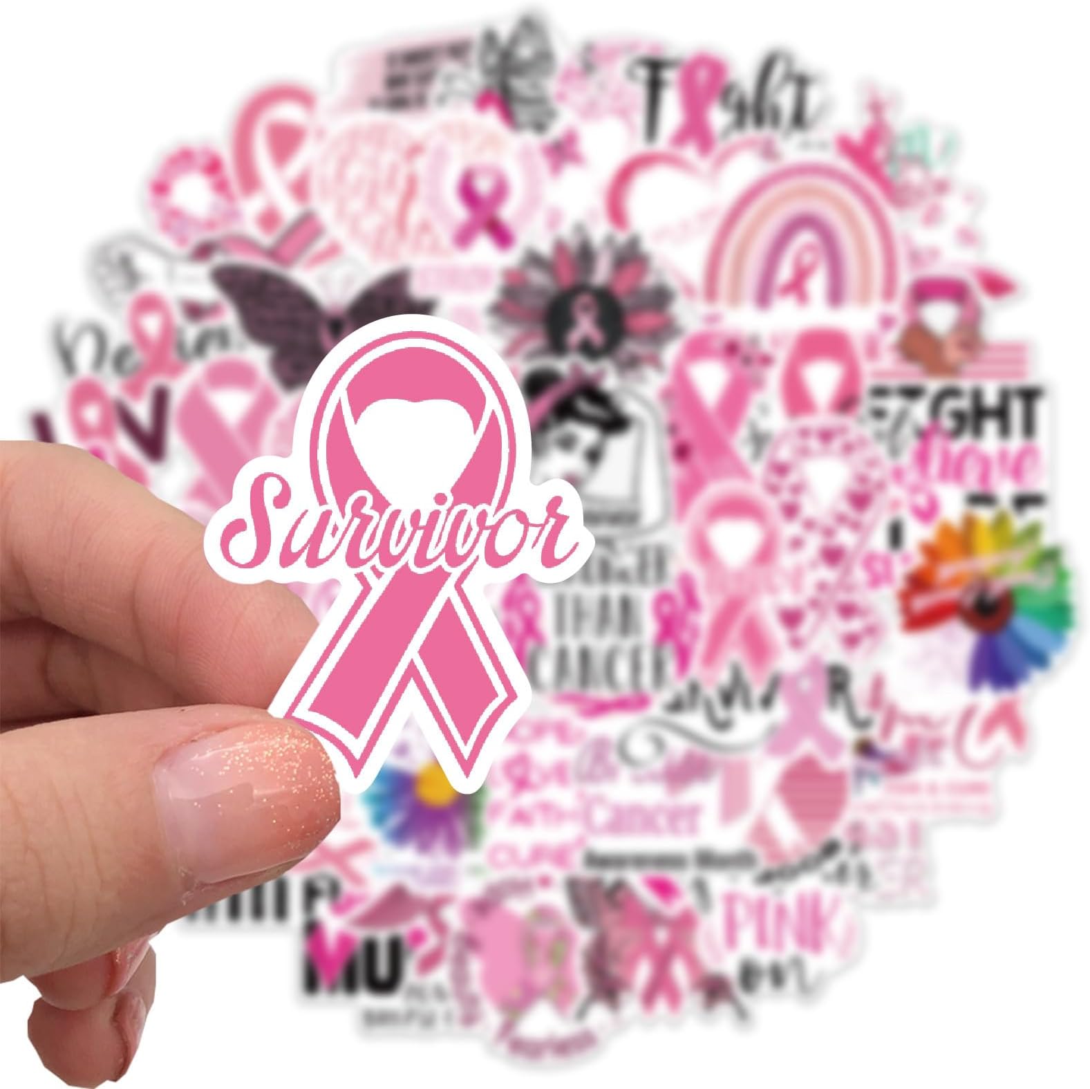 MAXSNOW 50PCS Breast Cancer Awareness Stickers,Pink Ribbon Stickers,Caring for Women's Health Waterproof Vinyl Stickers Decals for Laptop Bike Gifts for The People Care About Women (Pink Ribbon)