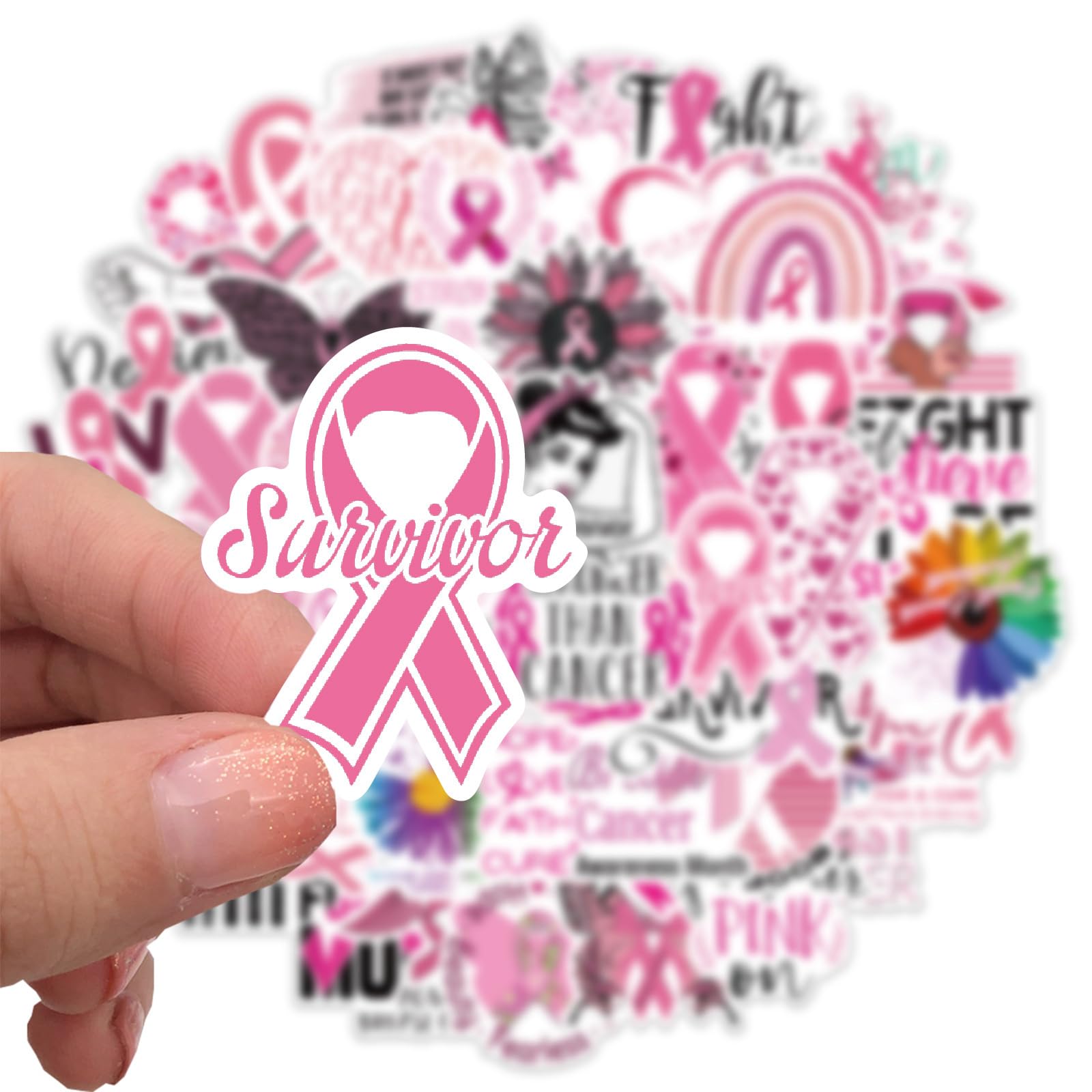 MAXSNOW 50PCS Breast Cancer Awareness Stickers,Pink Ribbon Stickers,Caring for Women's Health Waterproof Vinyl Stickers Decals for Laptop Bike Gifts for The People Care About Women (Pink Ribbon)