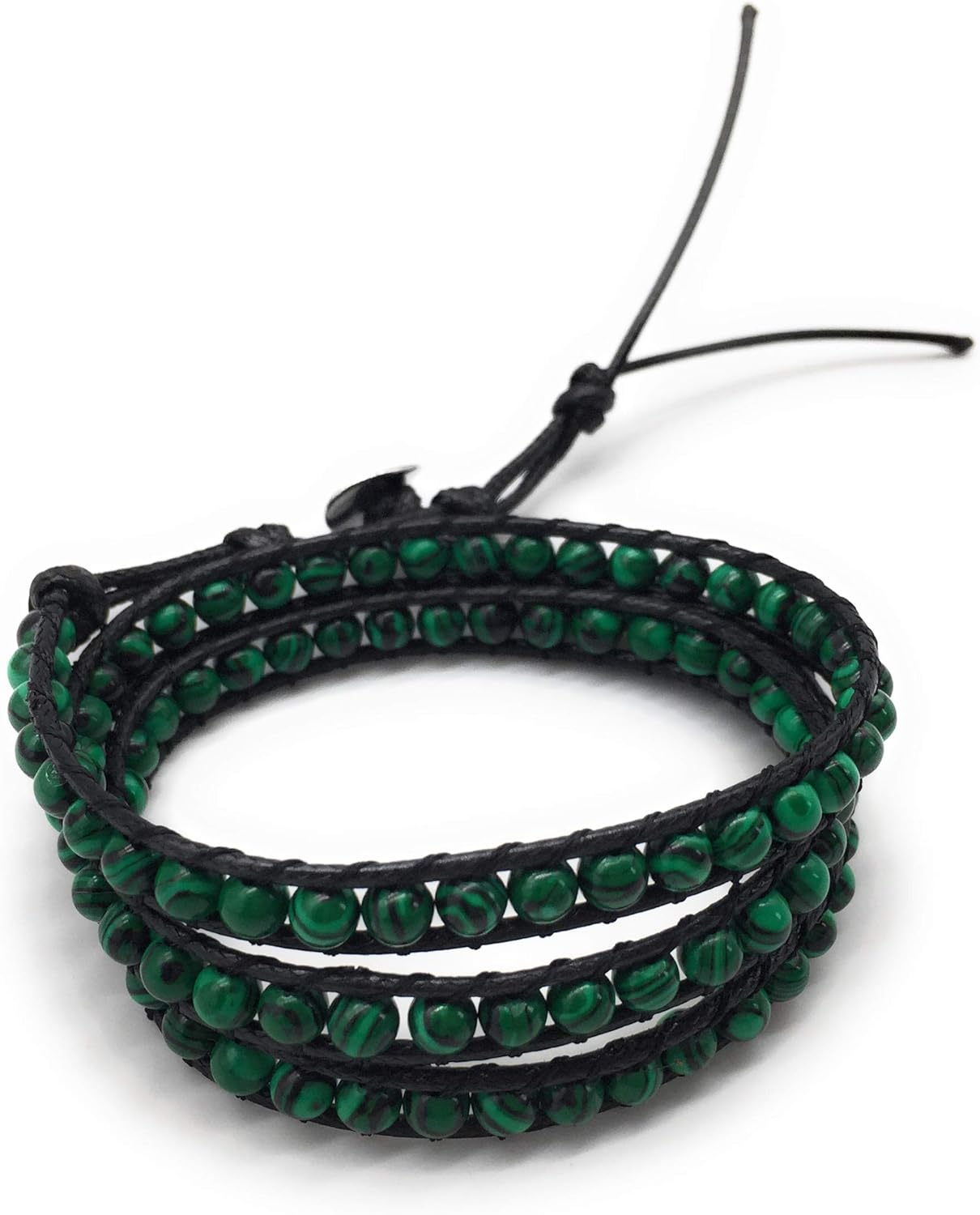 Handmade Alloy Leather Natural Stone Bead Statement Bracelet Bangle Cuff Rope 3 Wrap Adjustable Jewelry Collection - Image 3